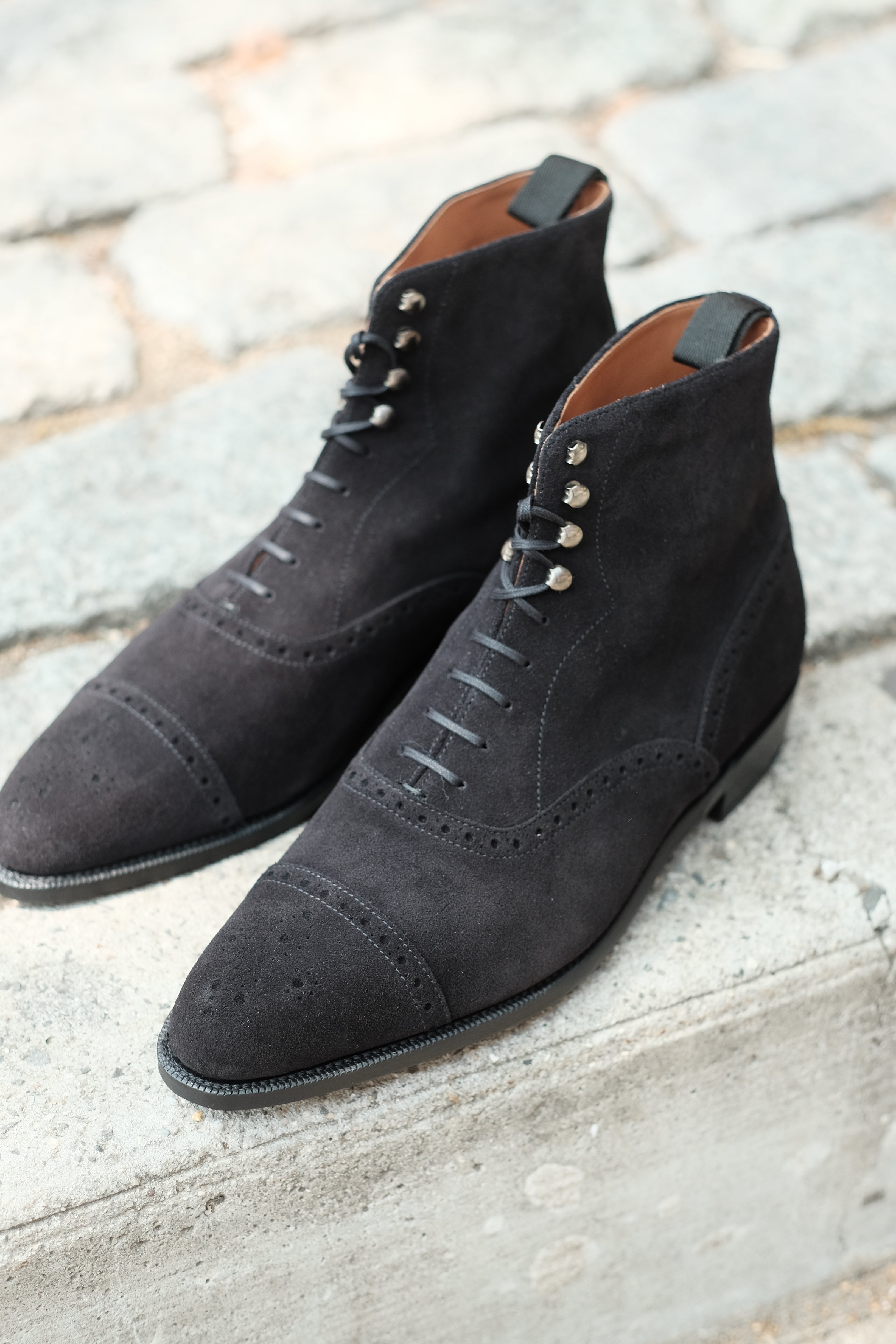 David - MTO - Black Suede - JKF Last - Single Leather Sole - Aged Silver Speed Hooks-Made To Order Boot Lace Laceup Oxford Balmoral-J.FitzPatrick Footwear