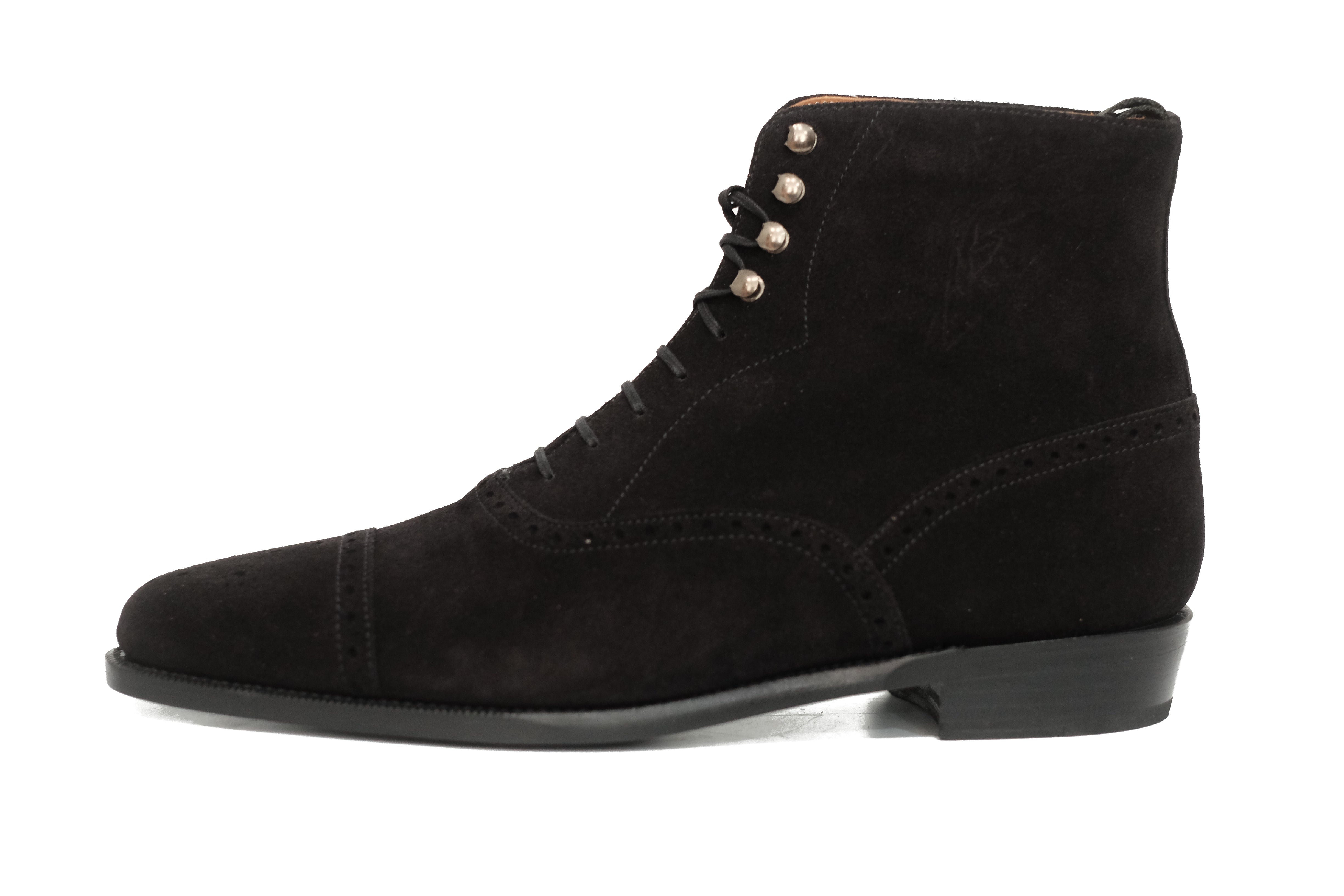 David - MTO - Black Suede - JKF Last - Single Leather Sole - Aged Silver Speed Hooks-Made To Order Boot Lace Laceup Oxford Balmoral-J.FitzPatrick Footwear