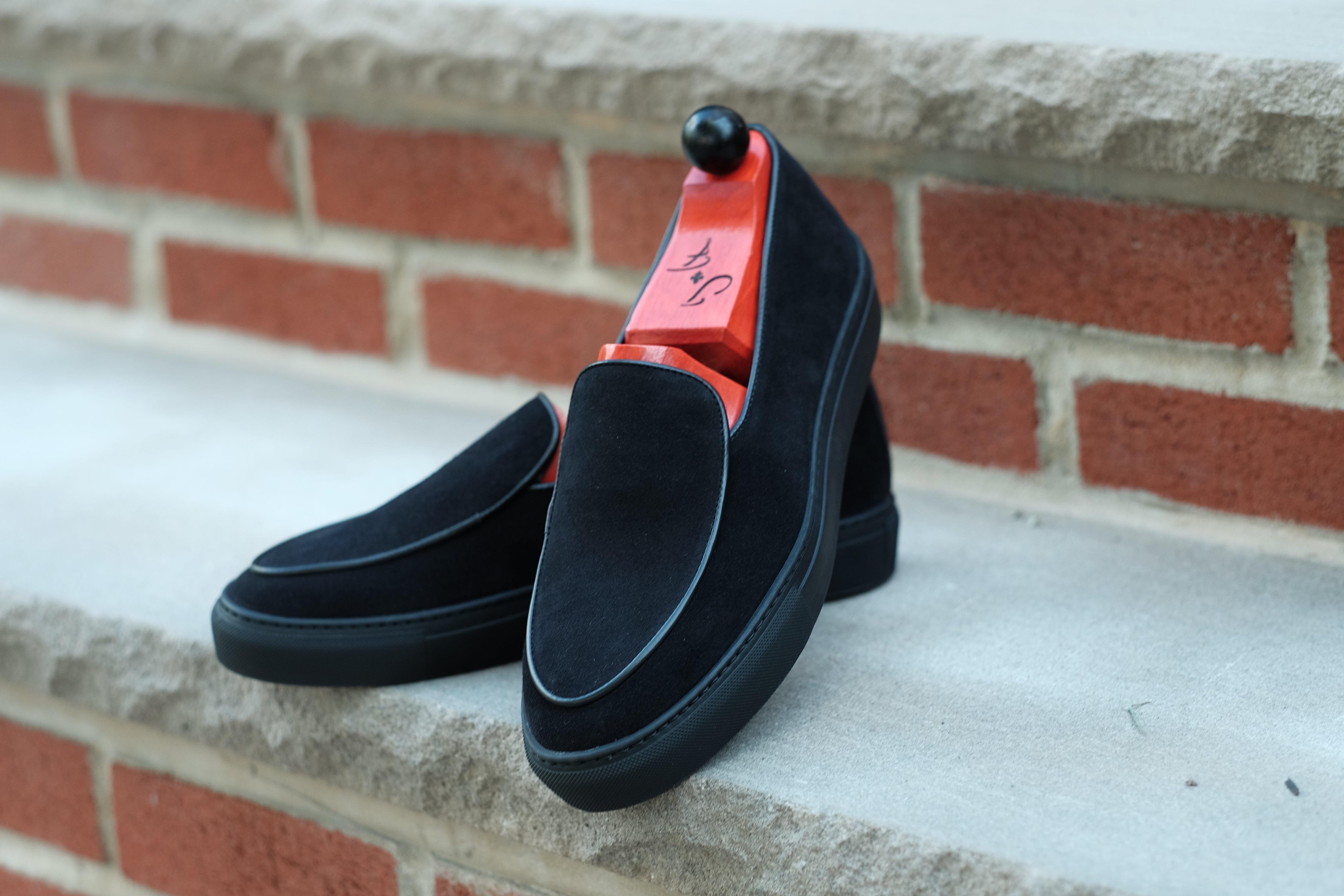 Ellensburg - Black Suede / Black Calf Piping - PRE SALE-Slip On Sneakers-J.FitzPatrick Footwear