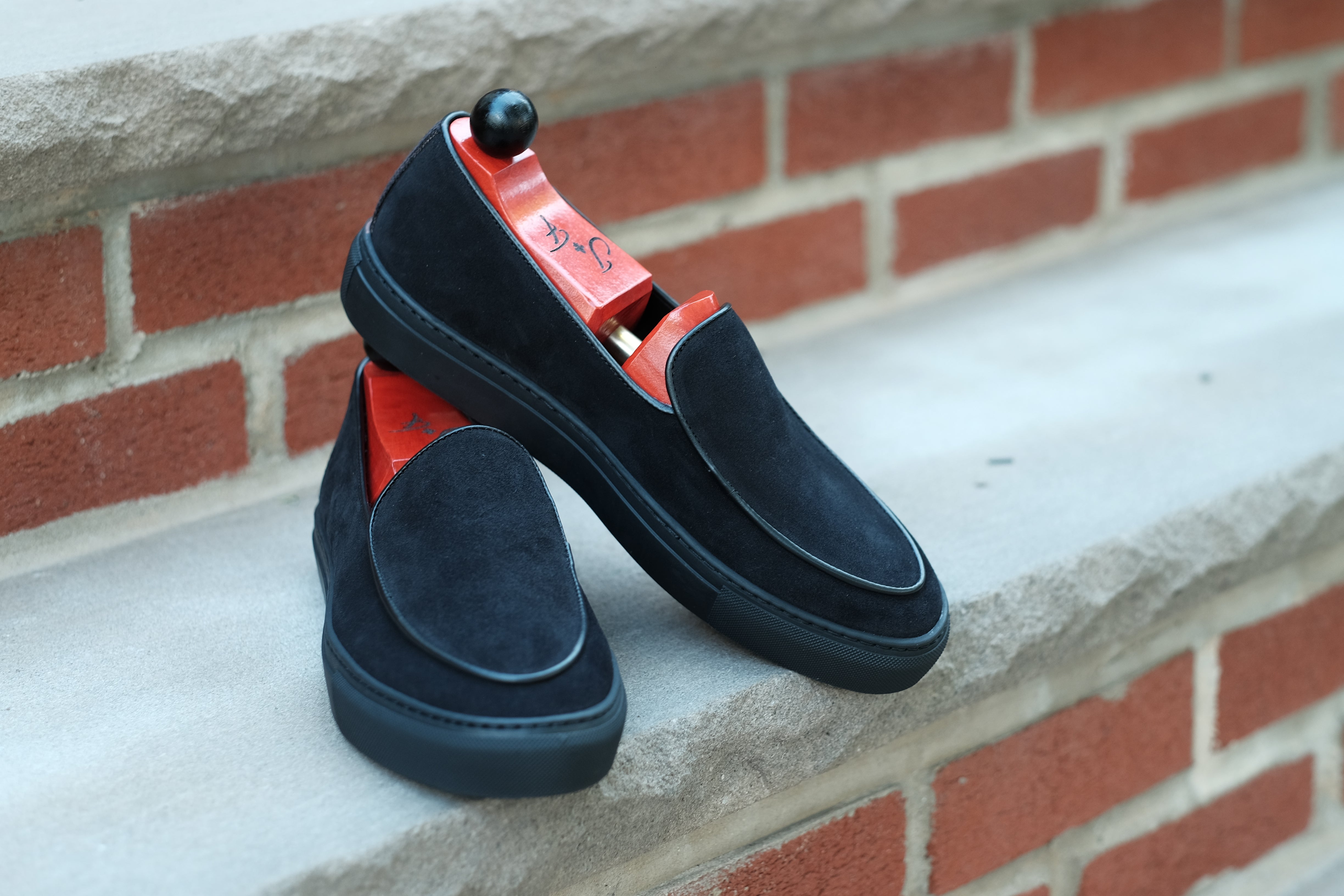 Ellensburg - Black Suede / Black Calf Piping - PRE SALE-Slip On Sneakers-J.FitzPatrick Footwear
