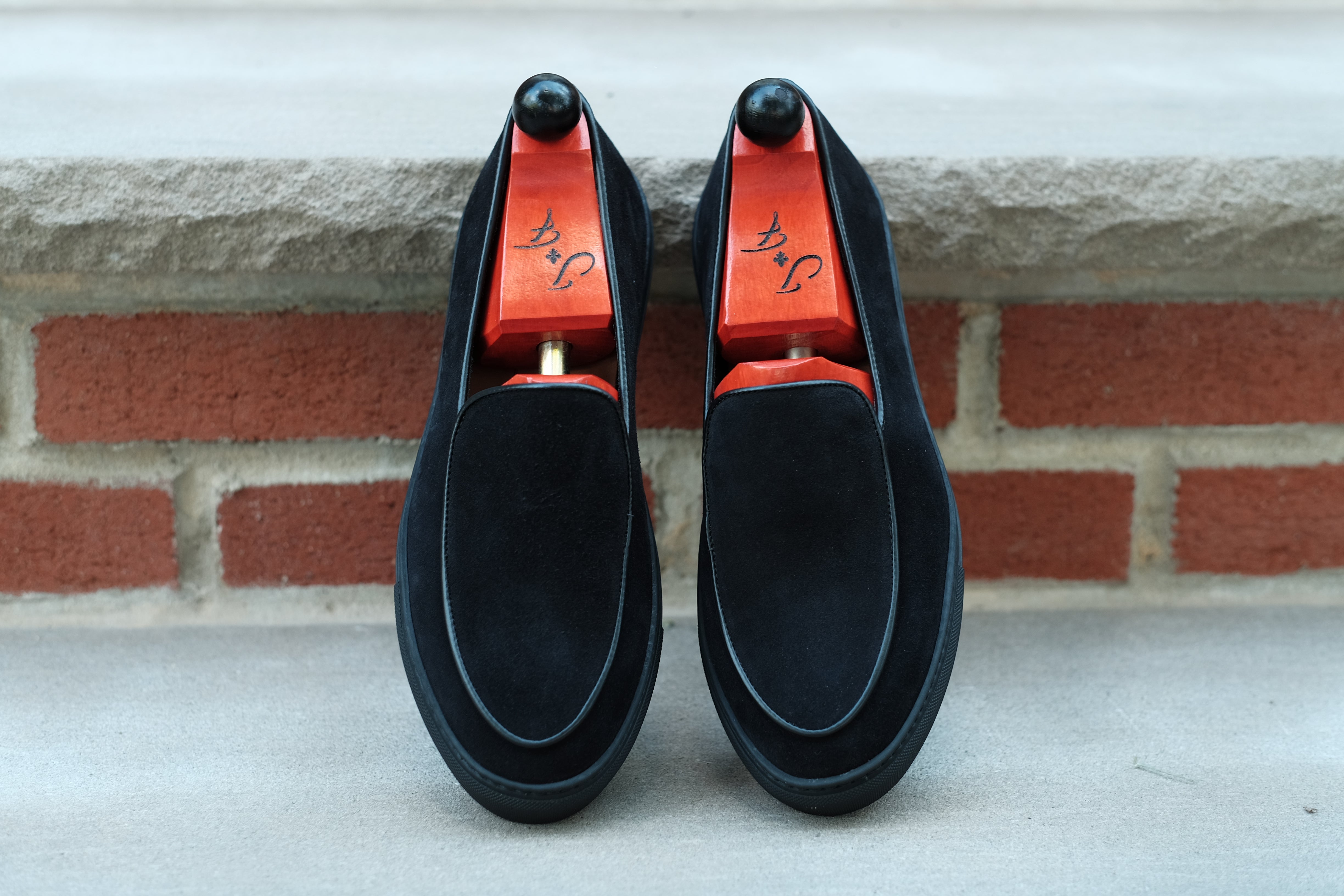 Ellensburg - Black Suede / Black Calf Piping - PRE SALE-Slip On Sneakers-J.FitzPatrick Footwear