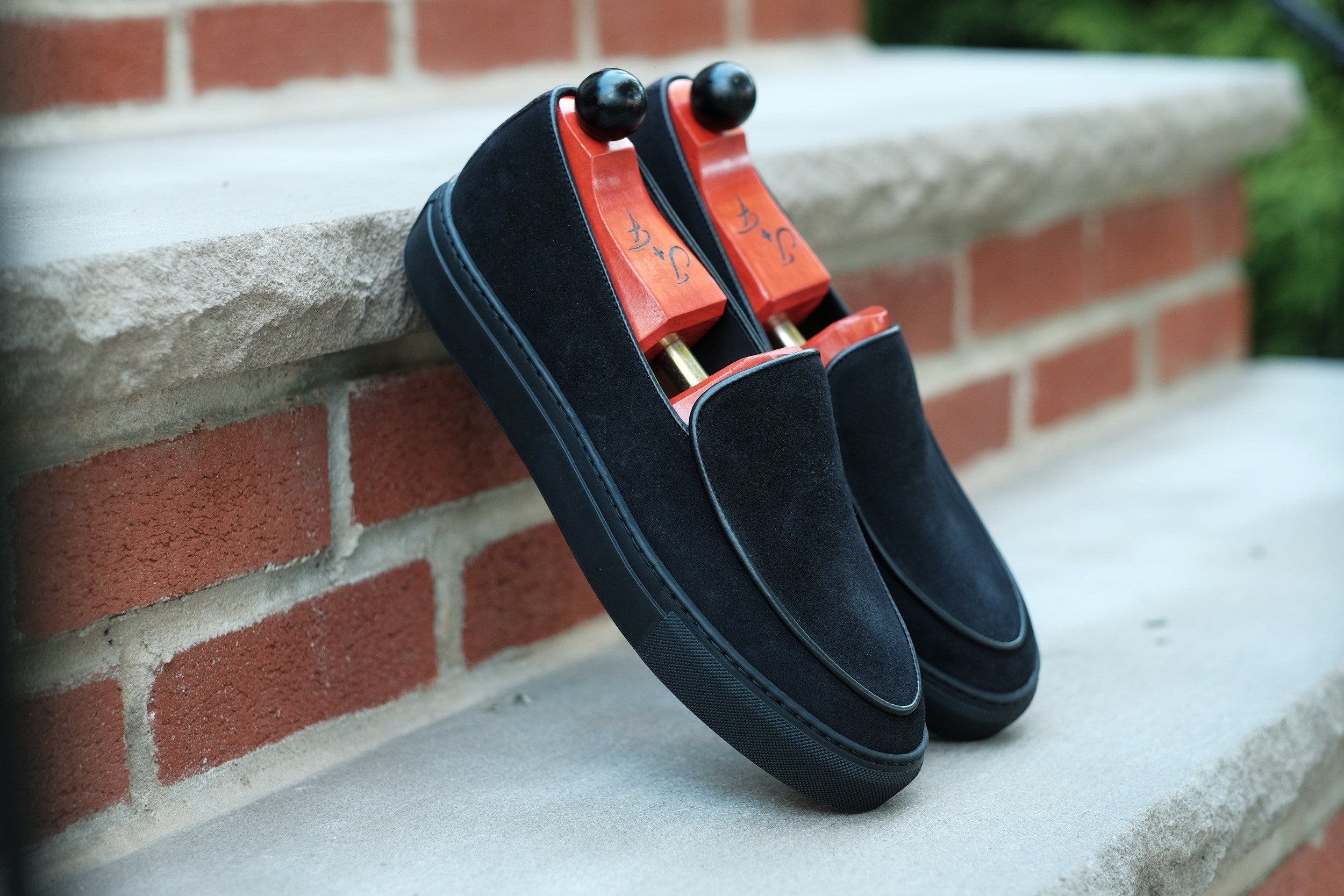 Ellensburg - Black Suede / Black Calf Piping - PRE SALE-Slip On Sneakers-J.FitzPatrick Footwear