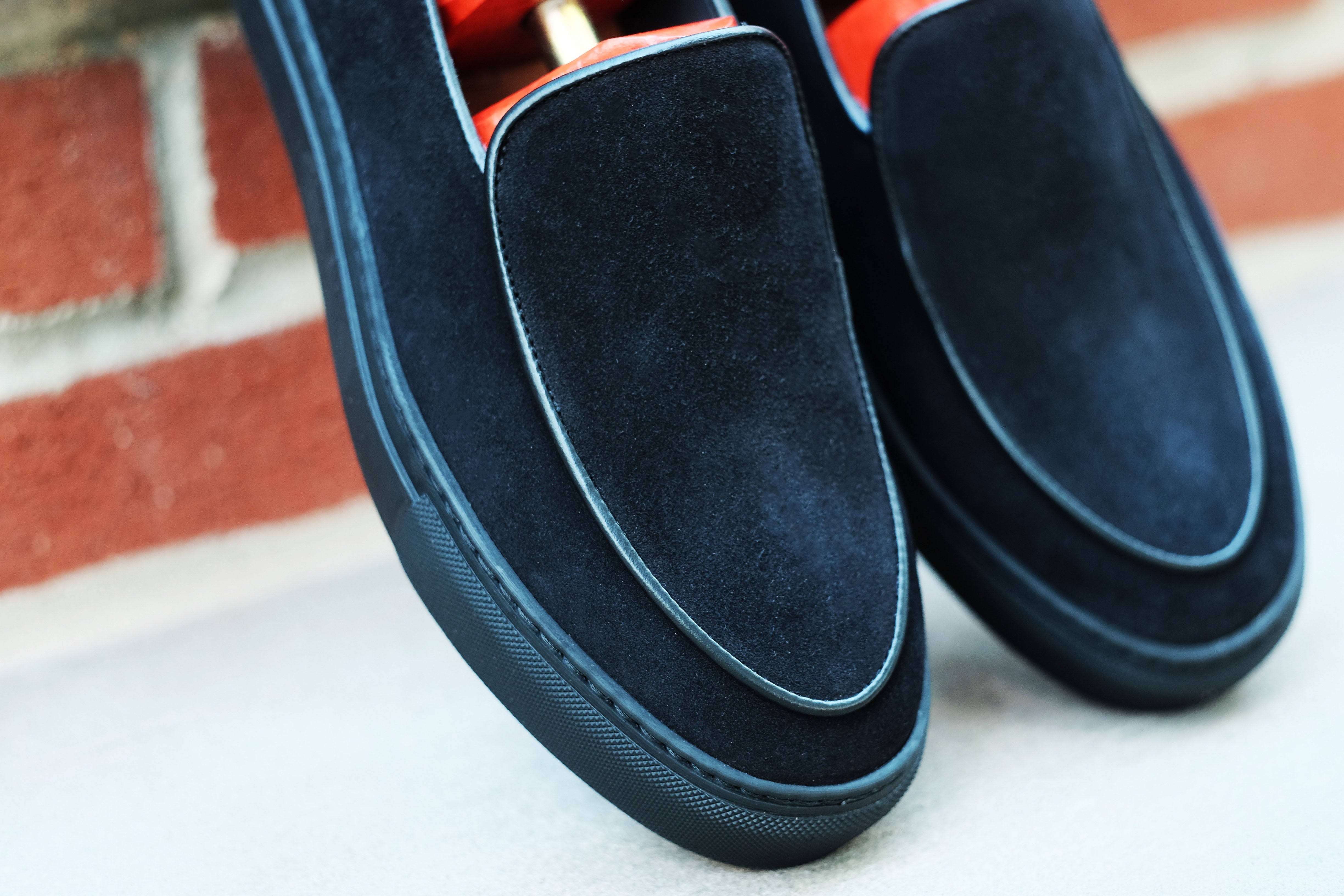 Ellensburg - Black Suede / Black Calf Piping - PRE SALE-Slip On Sneakers-J.FitzPatrick Footwear