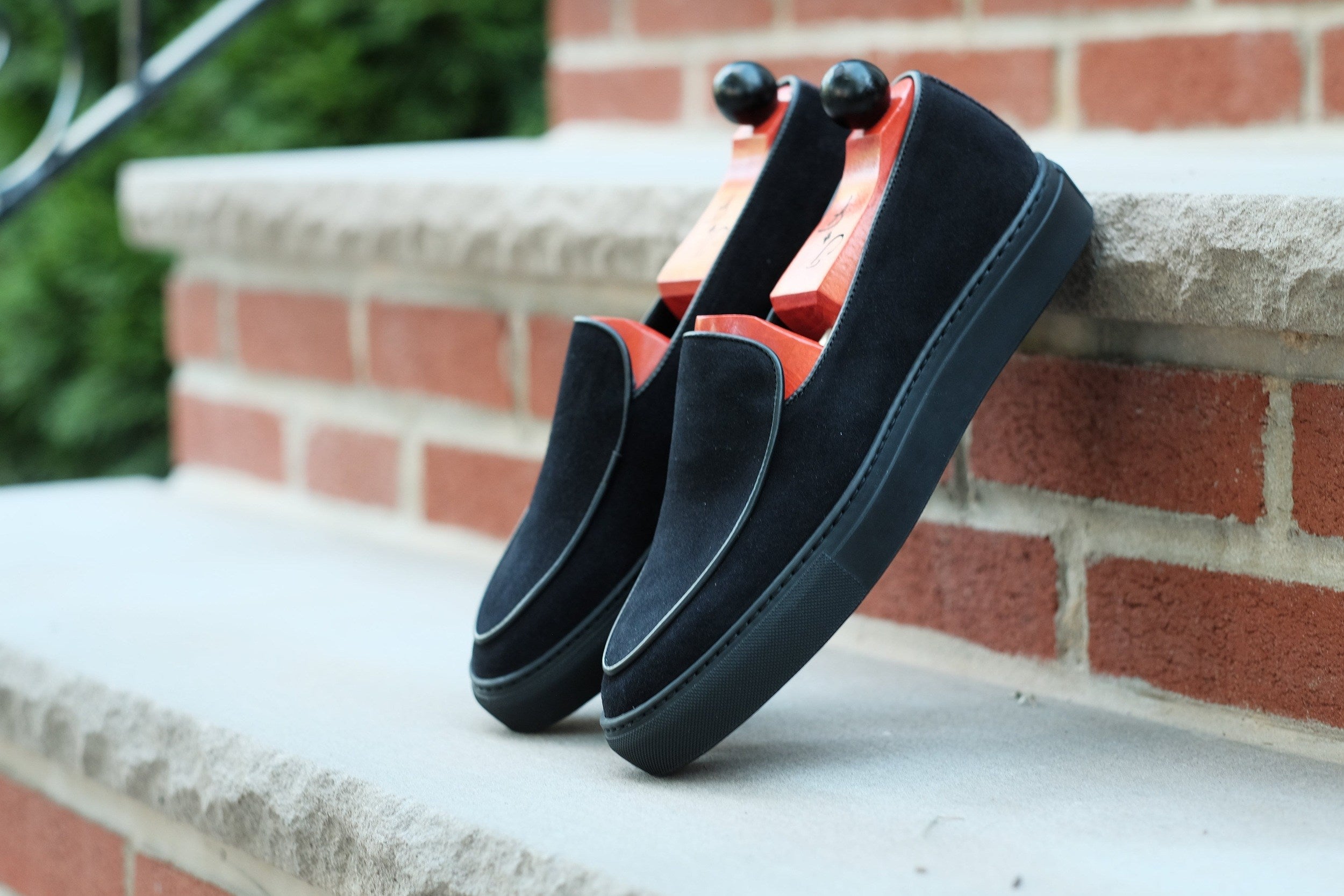 Ellensburg - Black Suede / Black Calf Piping - PRE SALE-Slip On Sneakers-J.FitzPatrick Footwear
