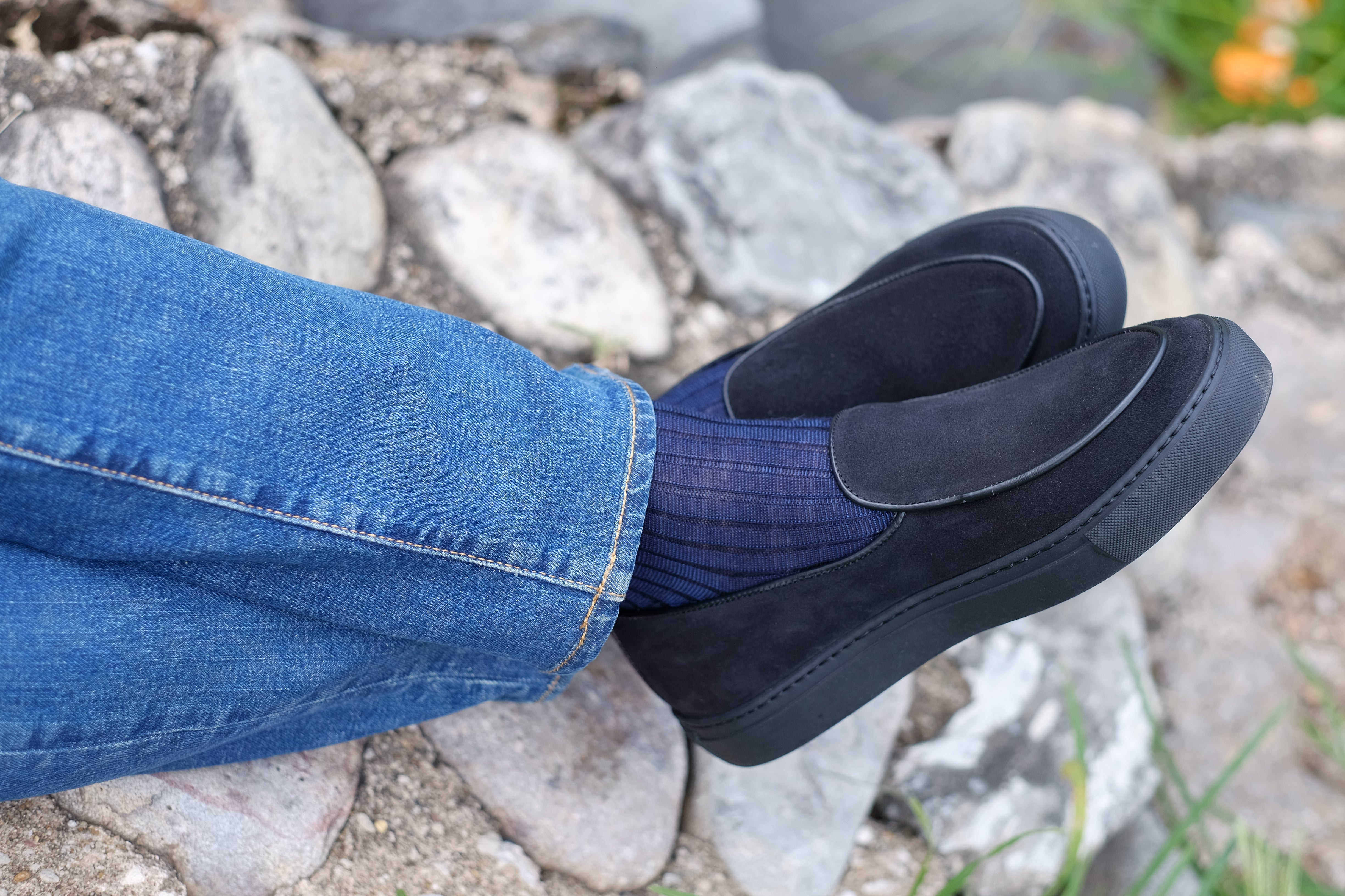 Ellensburg - Black Suede / Black Calf Piping - PRE SALE-Slip On Sneakers-J.FitzPatrick Footwear