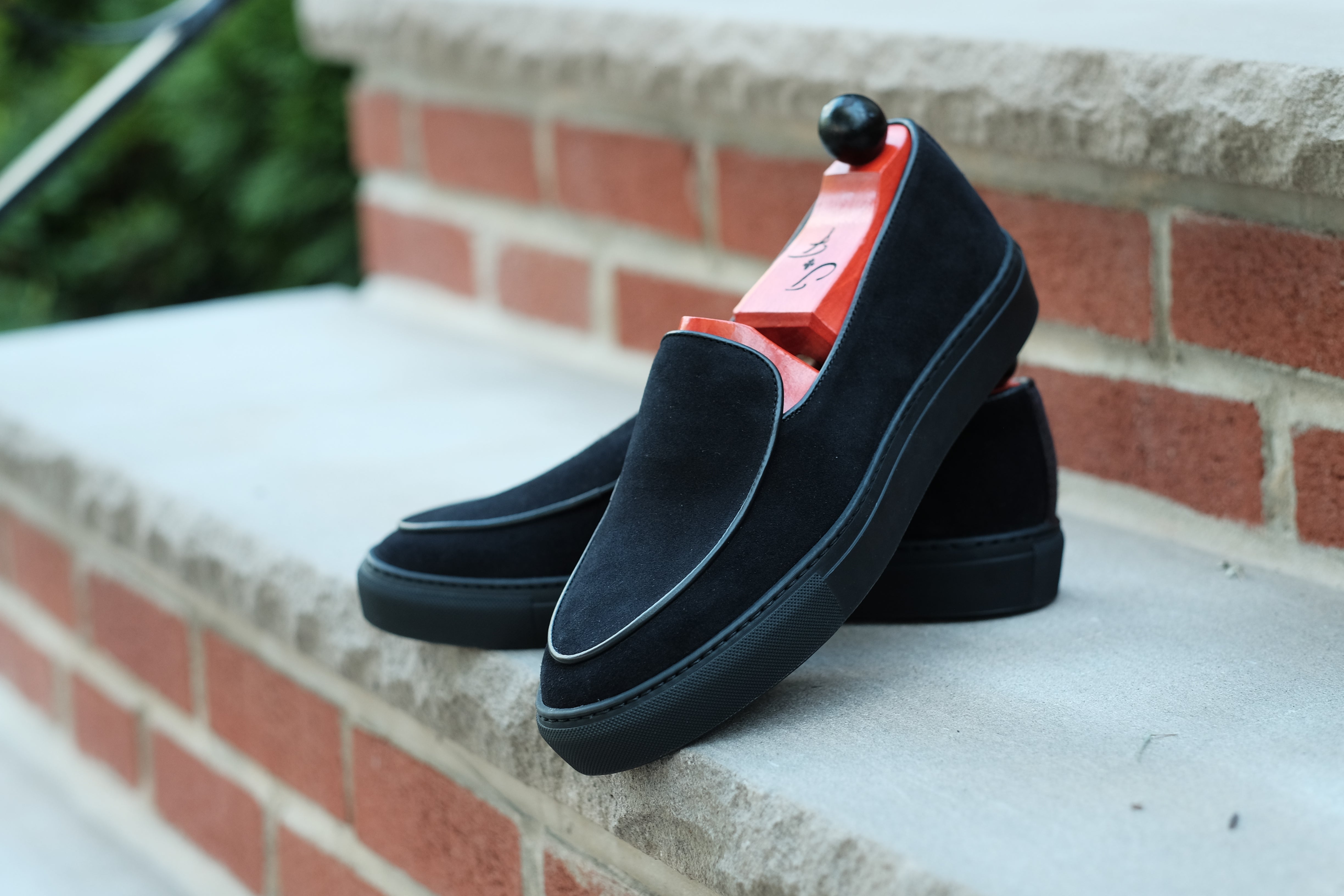 Ellensburg - Black Suede / Black Calf Piping - PRE SALE-Slip On Sneakers-J.FitzPatrick Footwear