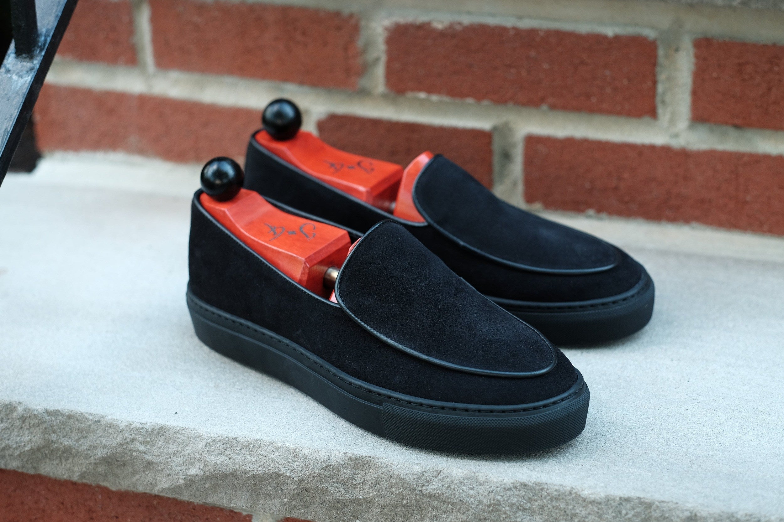 Ellensburg - Black Suede / Black Calf Piping - PRE SALE-Slip On Sneakers-J.FitzPatrick Footwear