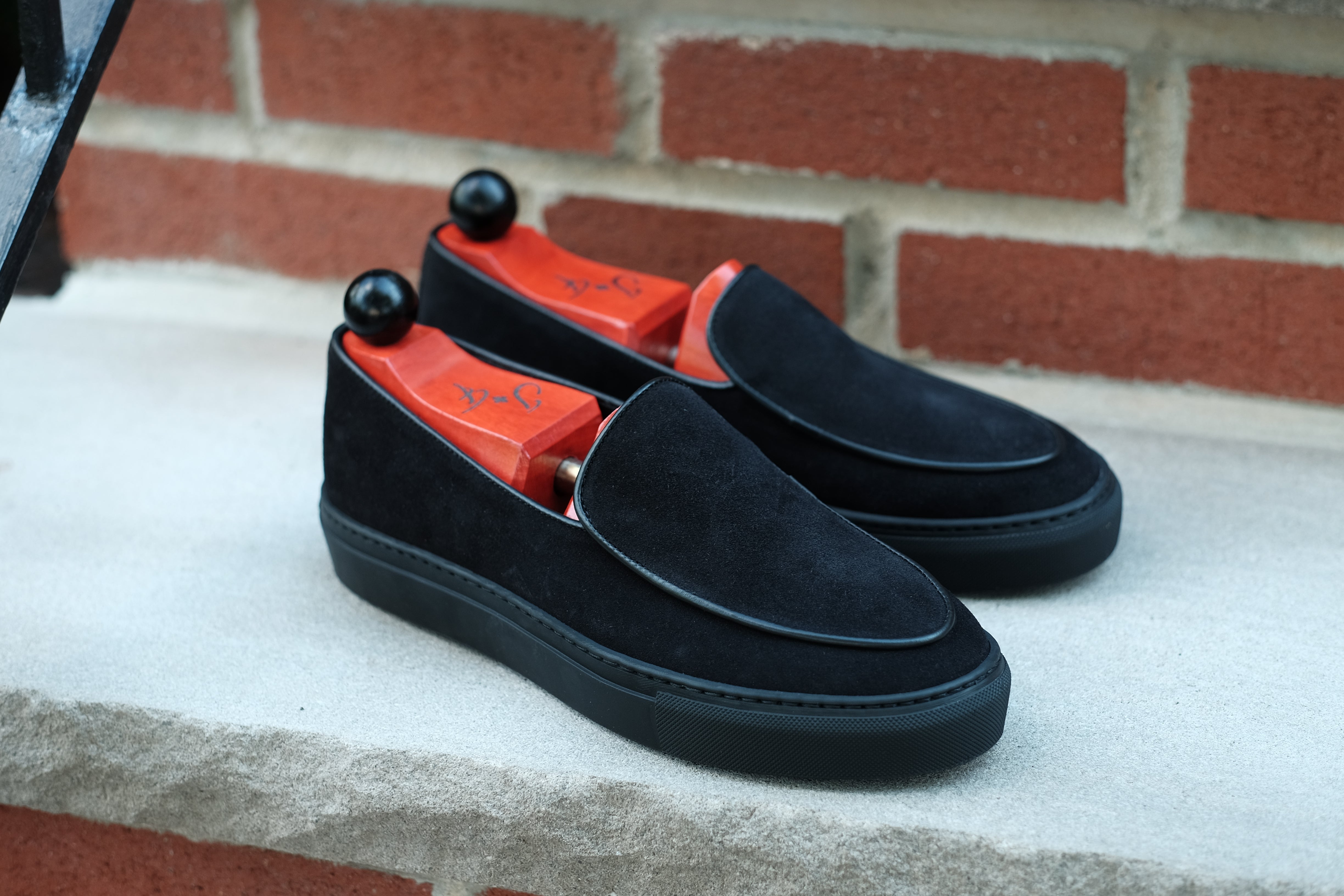 Ellensburg - Black Suede / Black Calf Piping - PRE SALE-Slip On Sneakers-J.FitzPatrick Footwear
