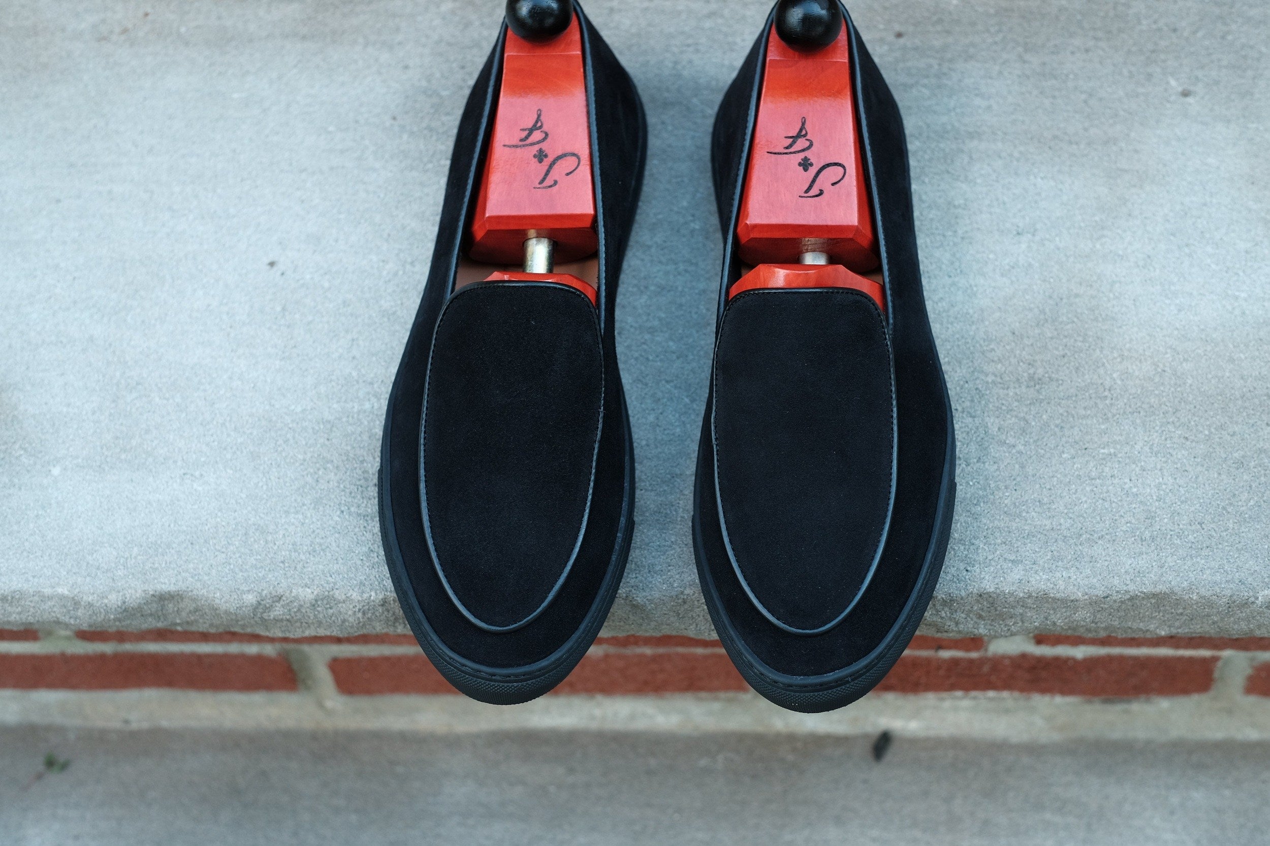 Ellensburg - Black Suede / Black Calf Piping - PRE SALE-Slip On Sneakers-J.FitzPatrick Footwear