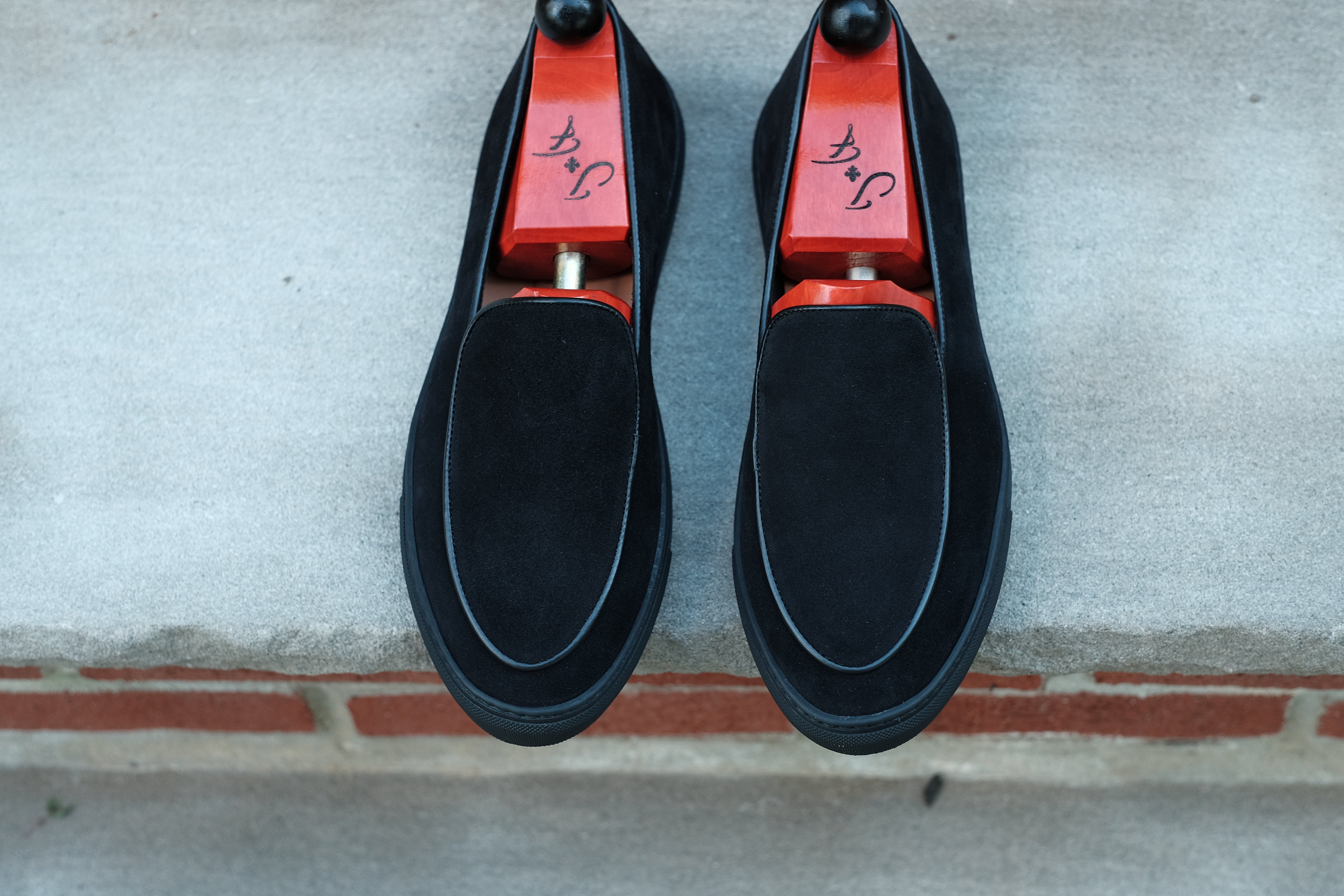 Ellensburg - Black Suede / Black Calf Piping - PRE SALE-Slip On Sneakers-J.FitzPatrick Footwear