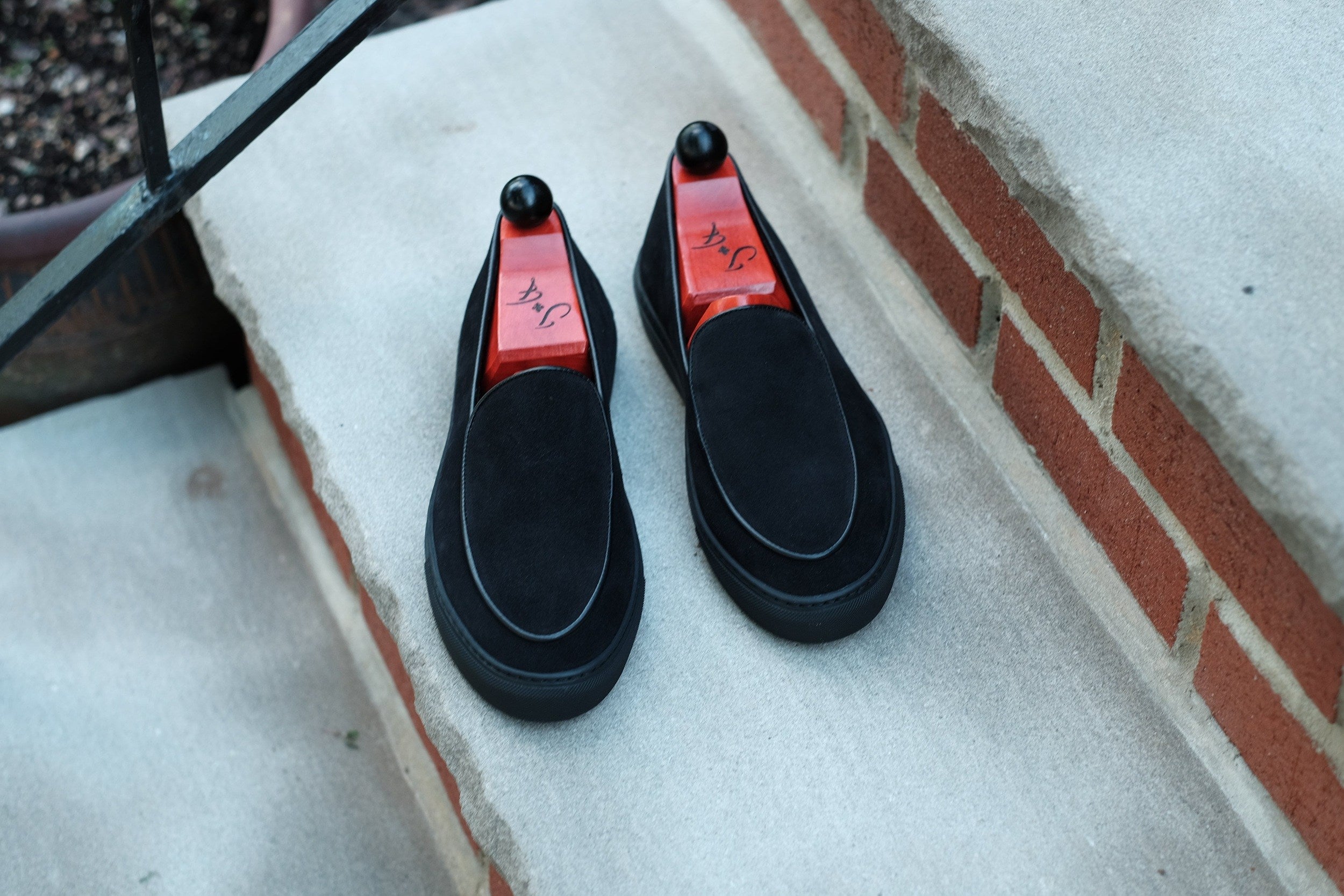 Ellensburg - Black Suede / Black Calf Piping - PRE SALE-Slip On Sneakers-J.FitzPatrick Footwear
