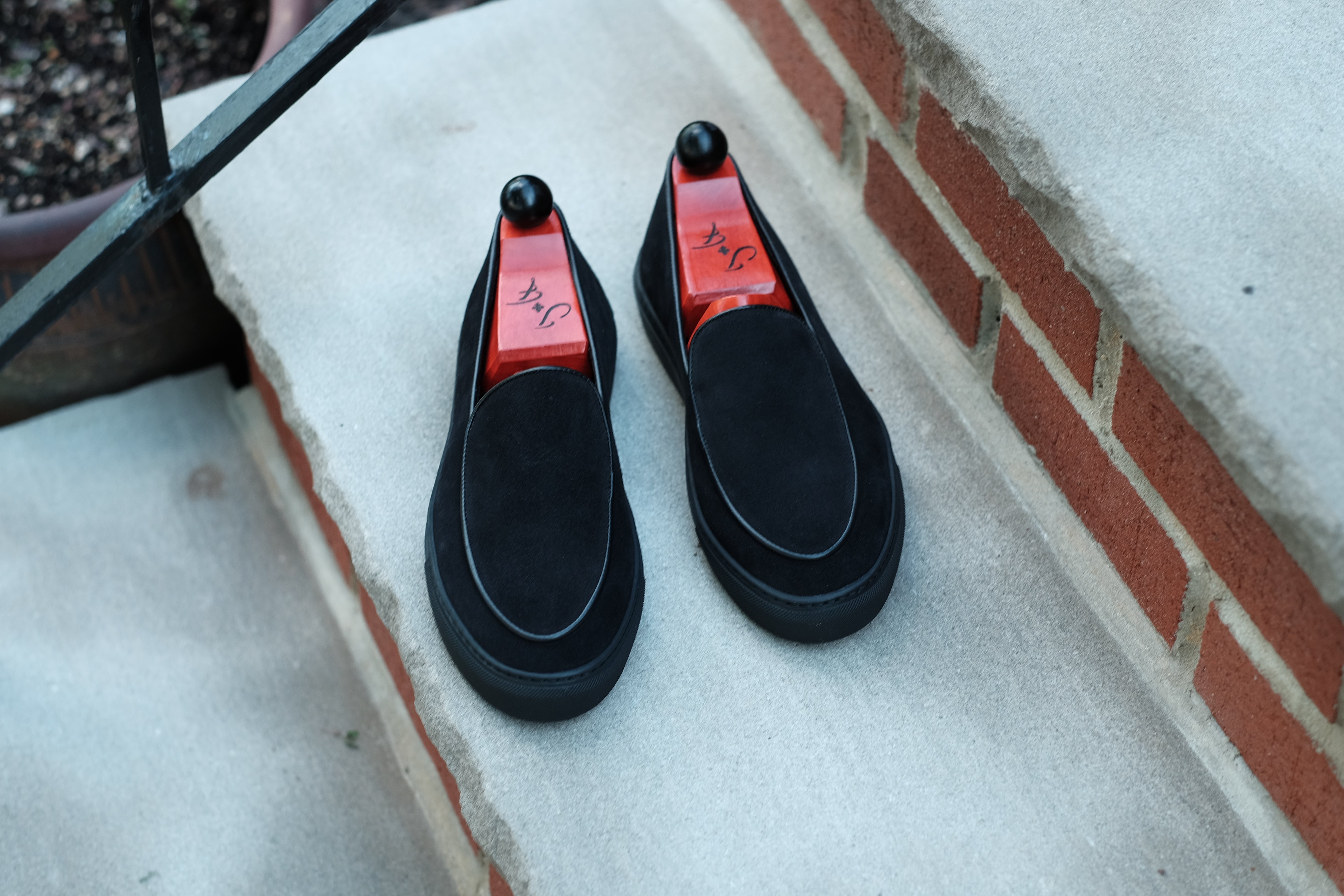 Ellensburg - Black Suede / Black Calf Piping - PRE SALE-Slip On Sneakers-J.FitzPatrick Footwear