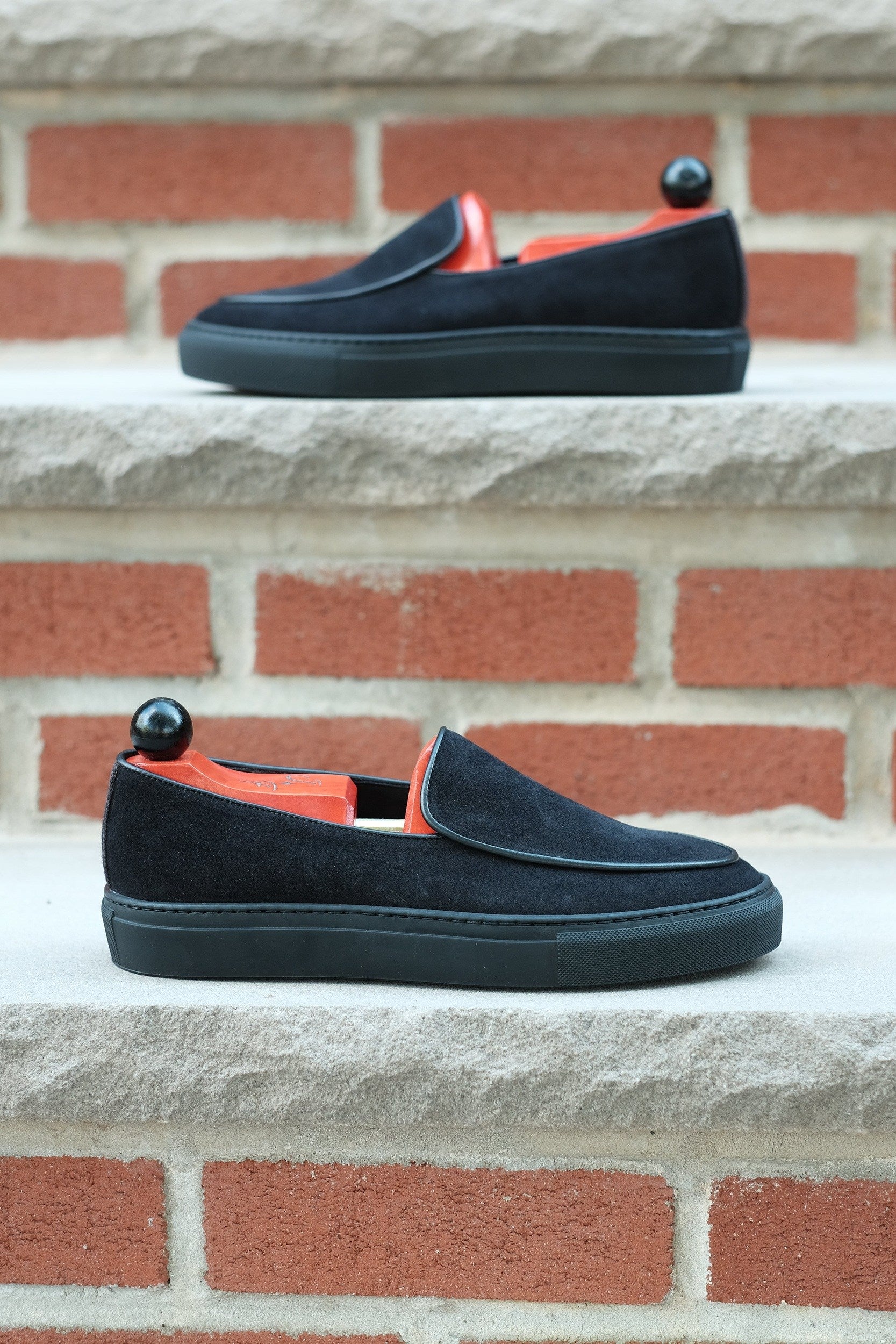 Ellensburg - Black Suede / Black Calf Piping - PRE SALE-Slip On Sneakers-J.FitzPatrick Footwear