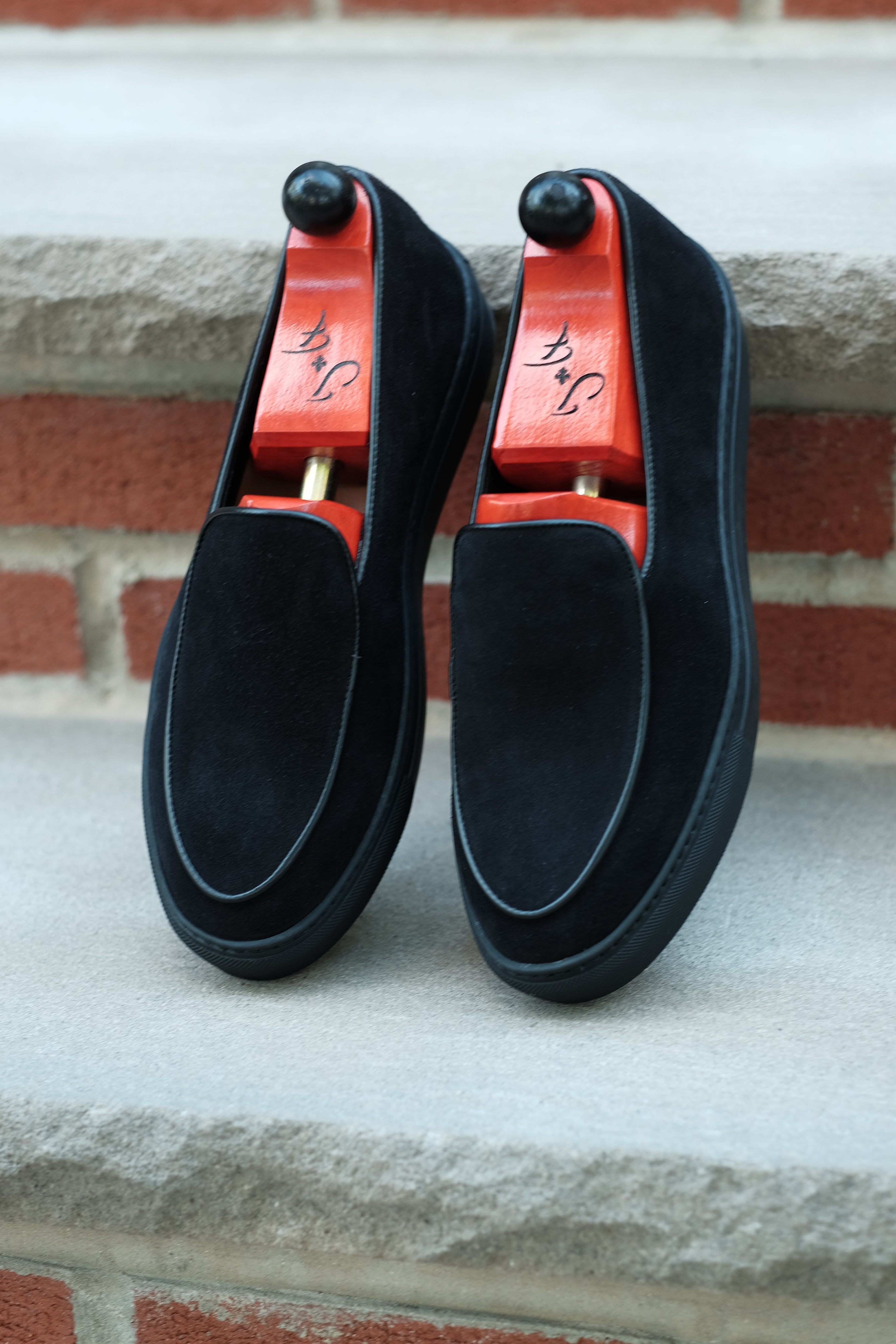 Ellensburg - Black Suede / Black Calf Piping - PRE SALE-Slip On Sneakers-J.FitzPatrick Footwear