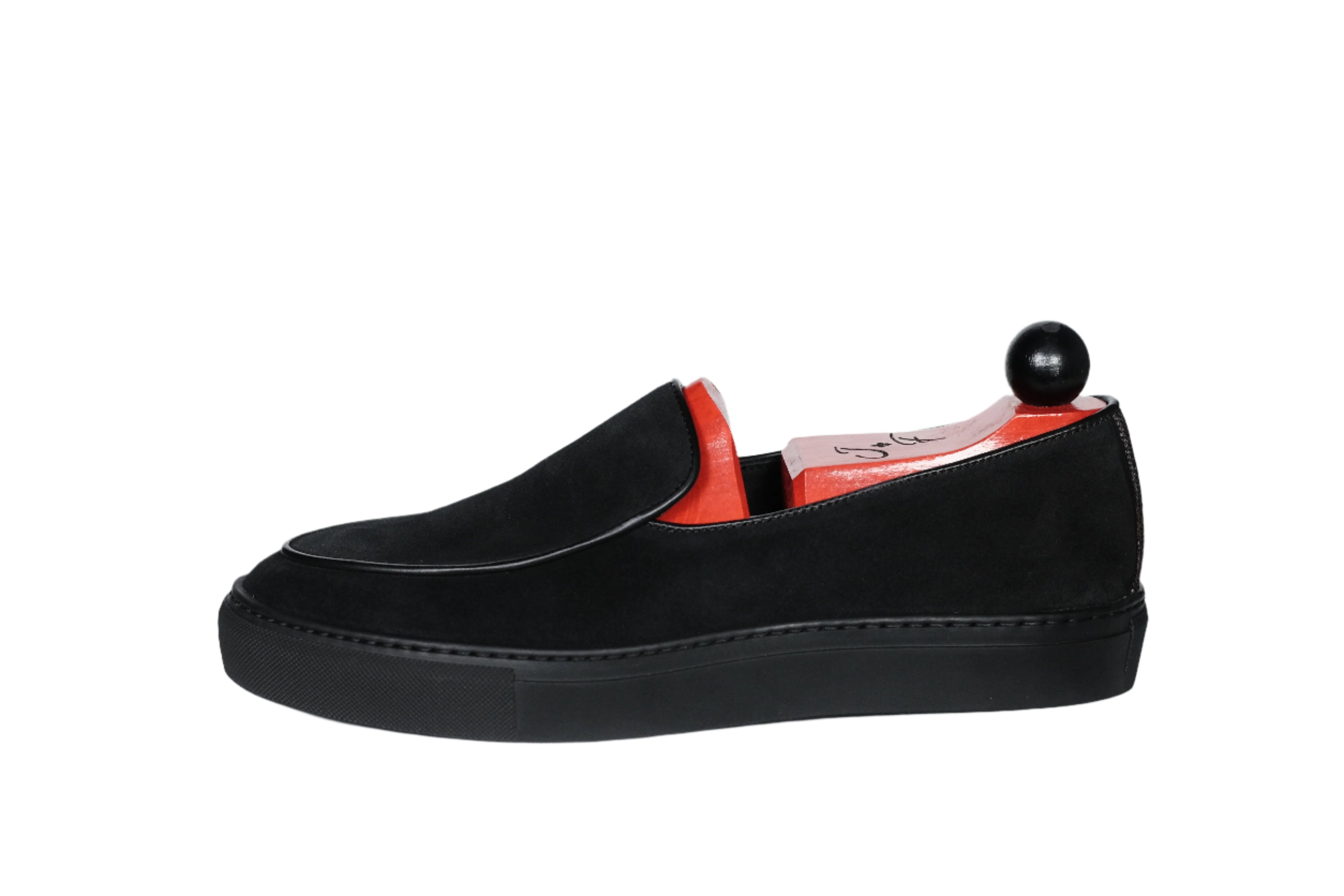 Ellensburg - Black Suede / Black Calf Piping - PRE SALE-Slip On Sneakers-J.FitzPatrick Footwear