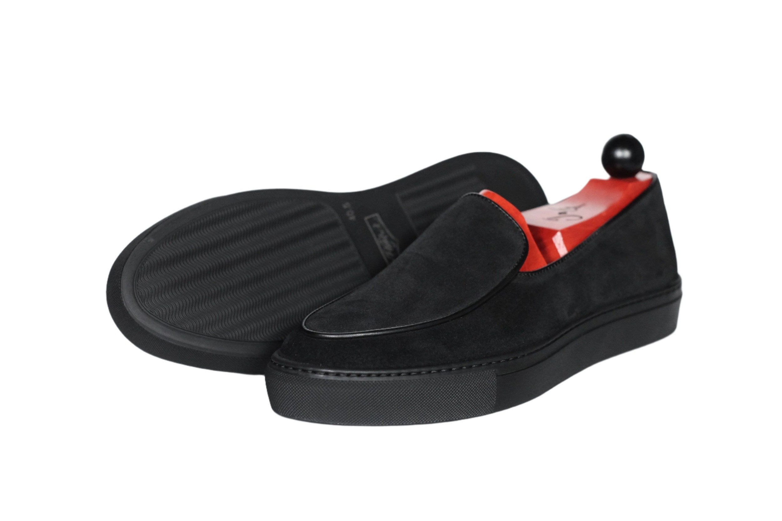 Ellensburg - Black Suede / Black Calf Piping - PRE SALE-Slip On Sneakers-J.FitzPatrick Footwear