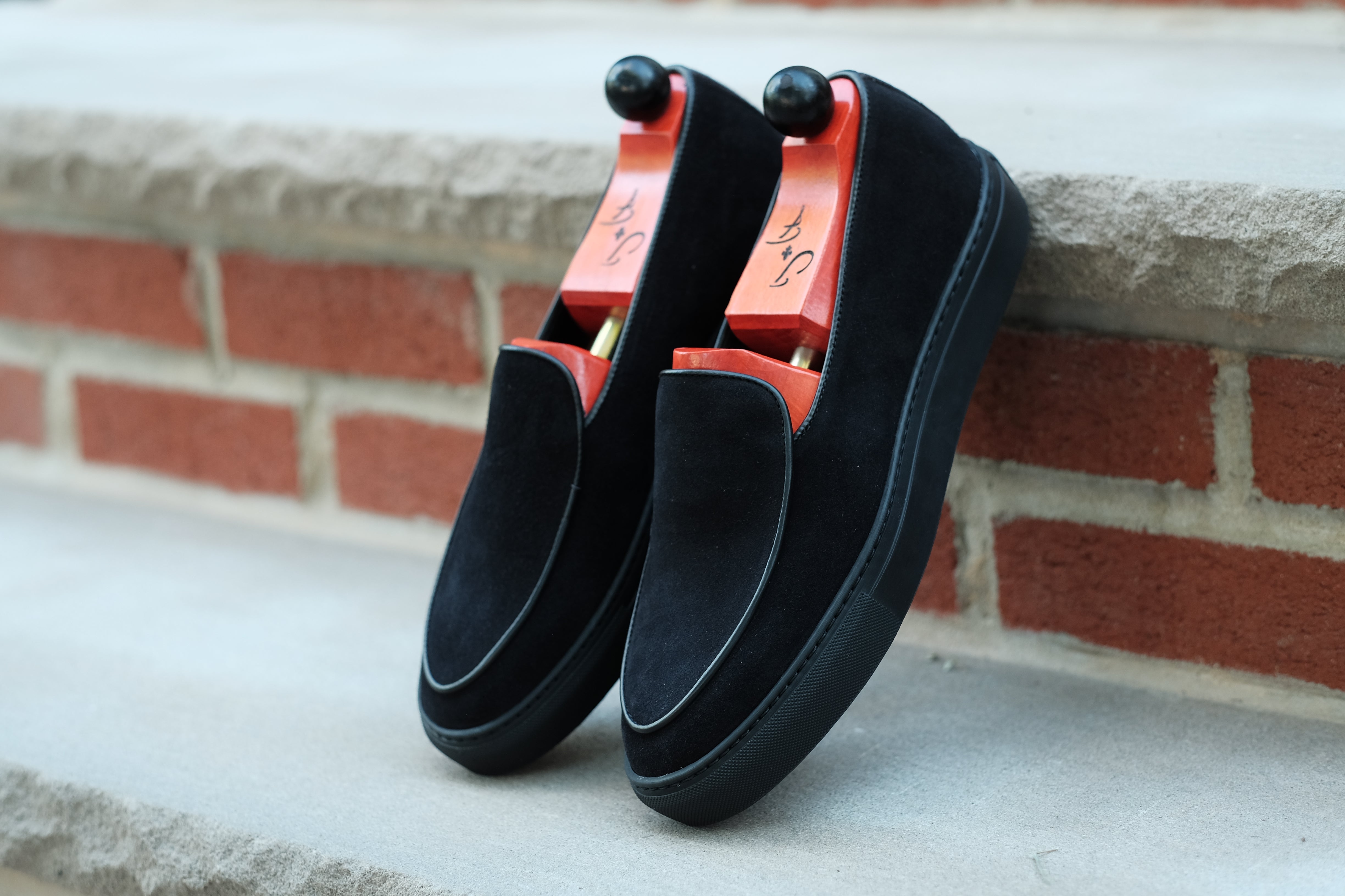 Ellensburg - Black Suede / Black Calf Piping - PRE SALE-Slip On Sneakers-J.FitzPatrick Footwear