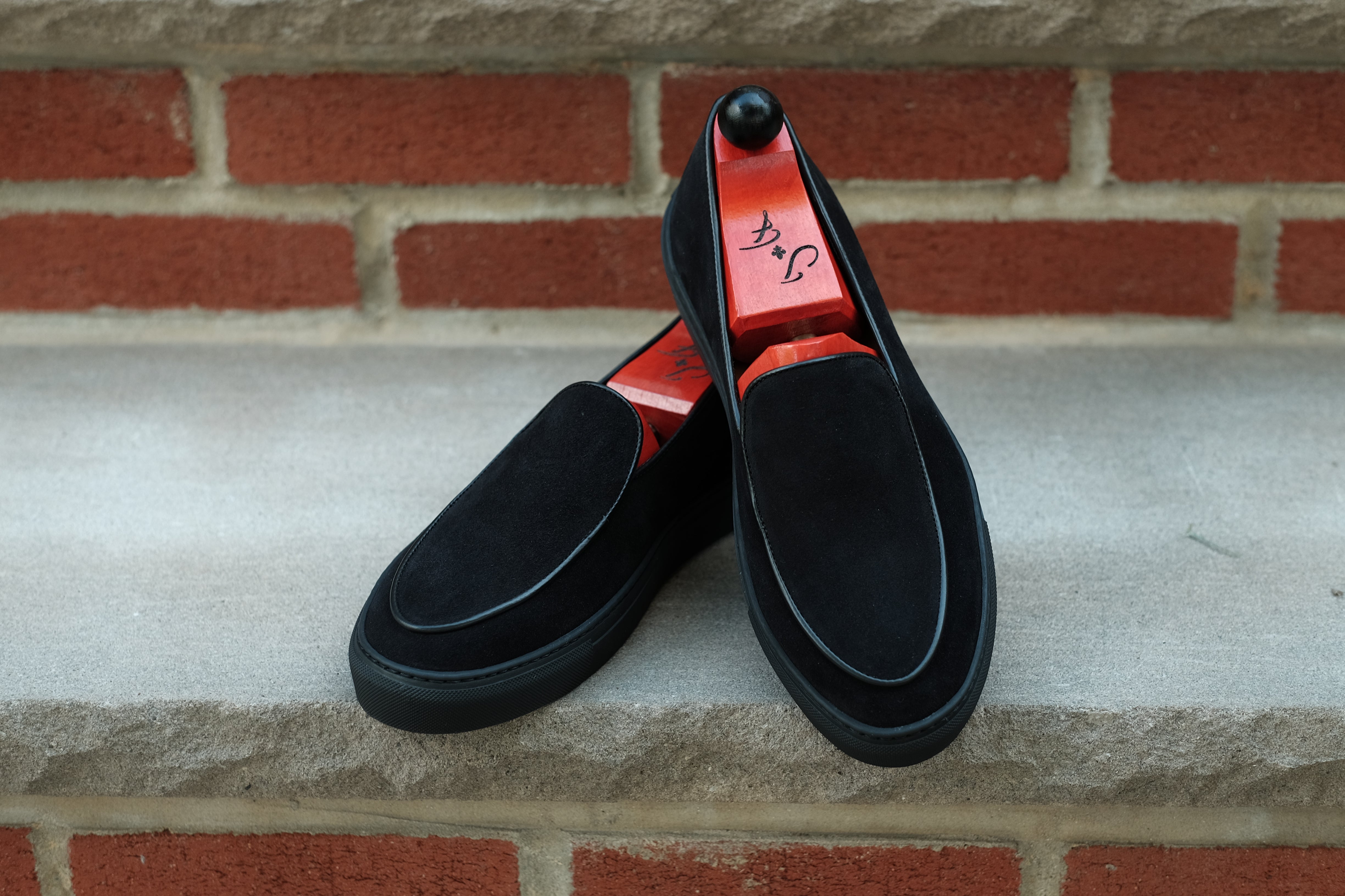Ellensburg - Black Suede / Black Calf Piping - PRE SALE-Slip On Sneakers-J.FitzPatrick Footwear