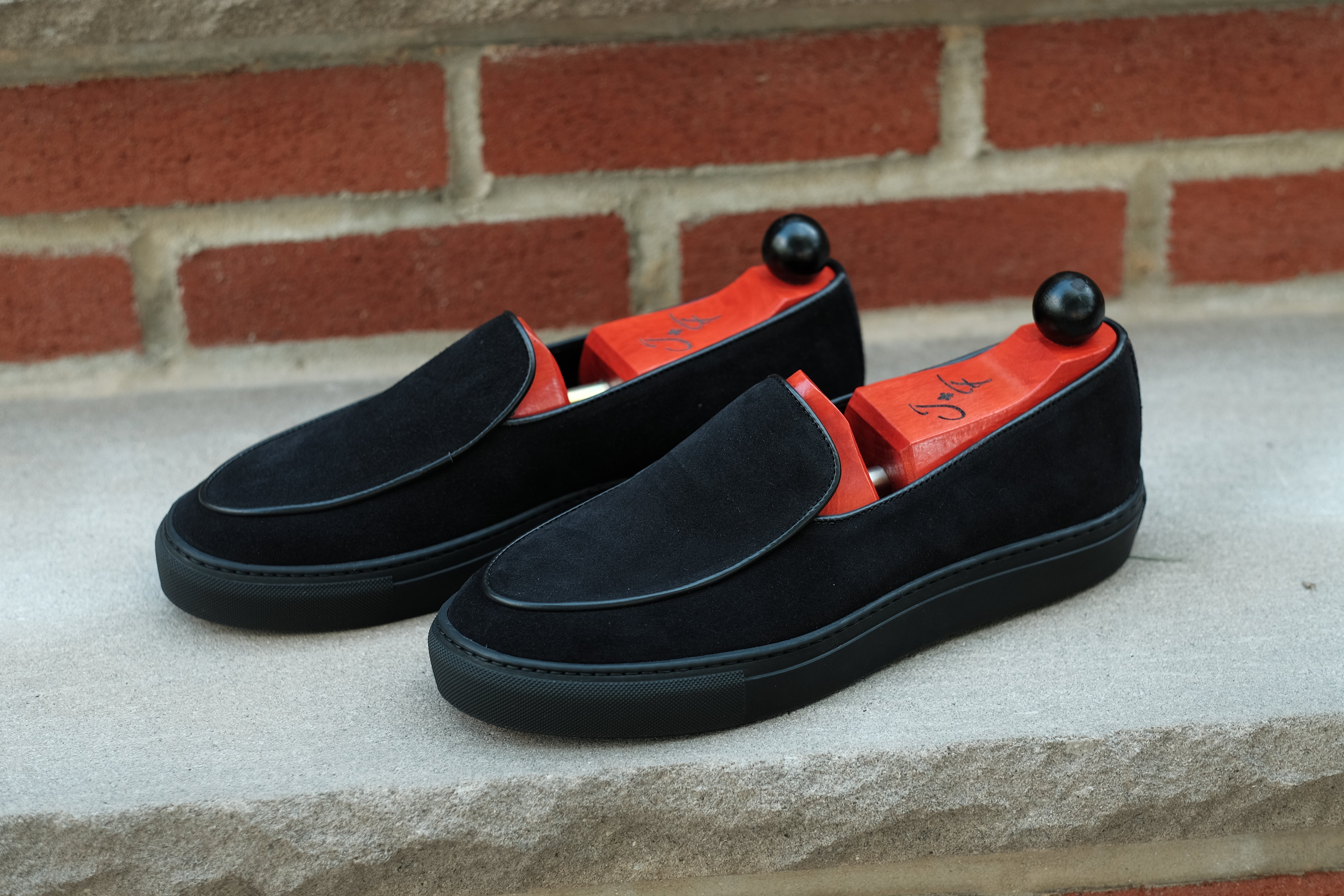 Ellensburg - Black Suede / Black Calf Piping - PRE SALE-Slip On Sneakers-J.FitzPatrick Footwear