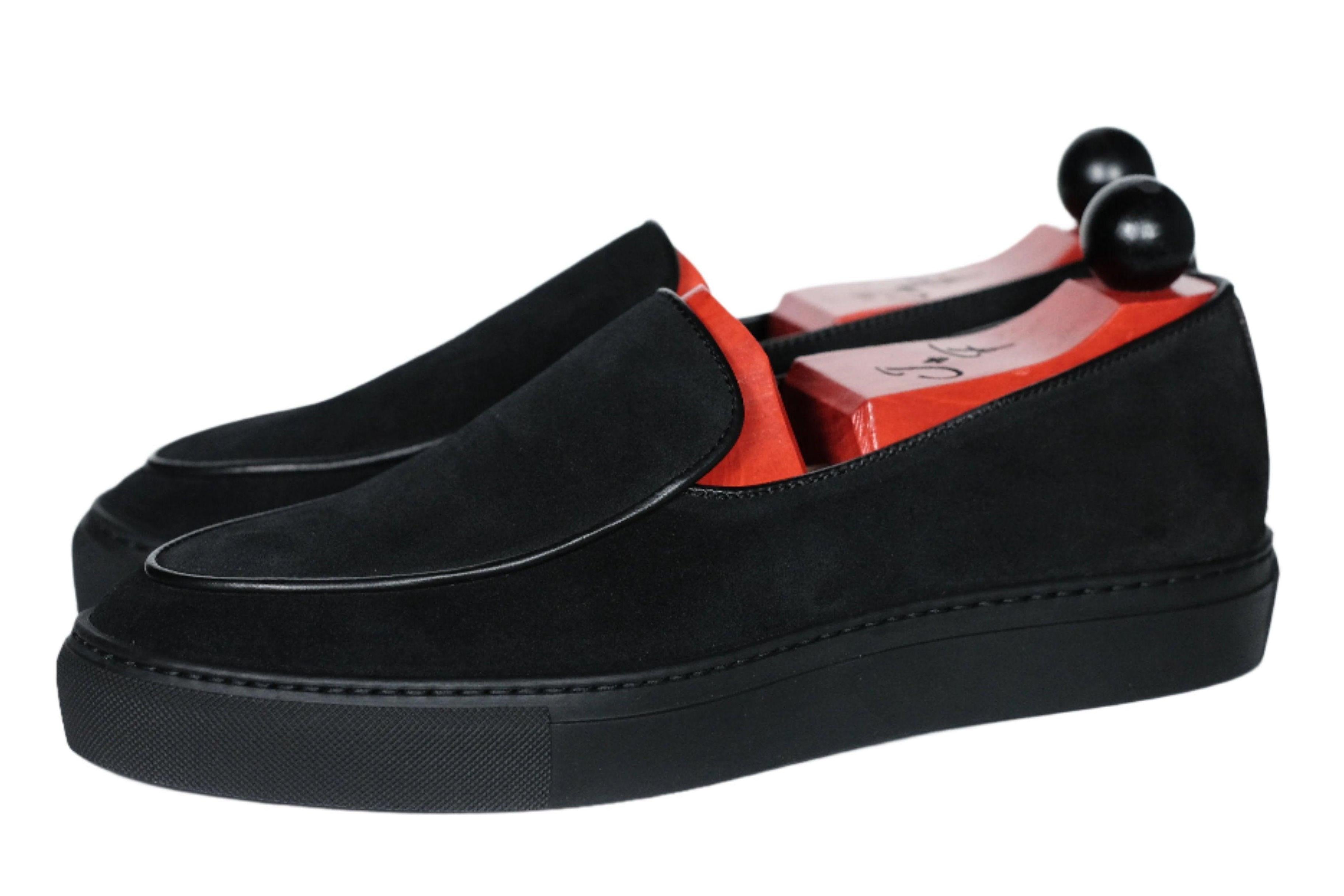 Ellensburg - Black Suede / Black Calf Piping - PRE SALE-Slip On Sneakers-J.FitzPatrick Footwear