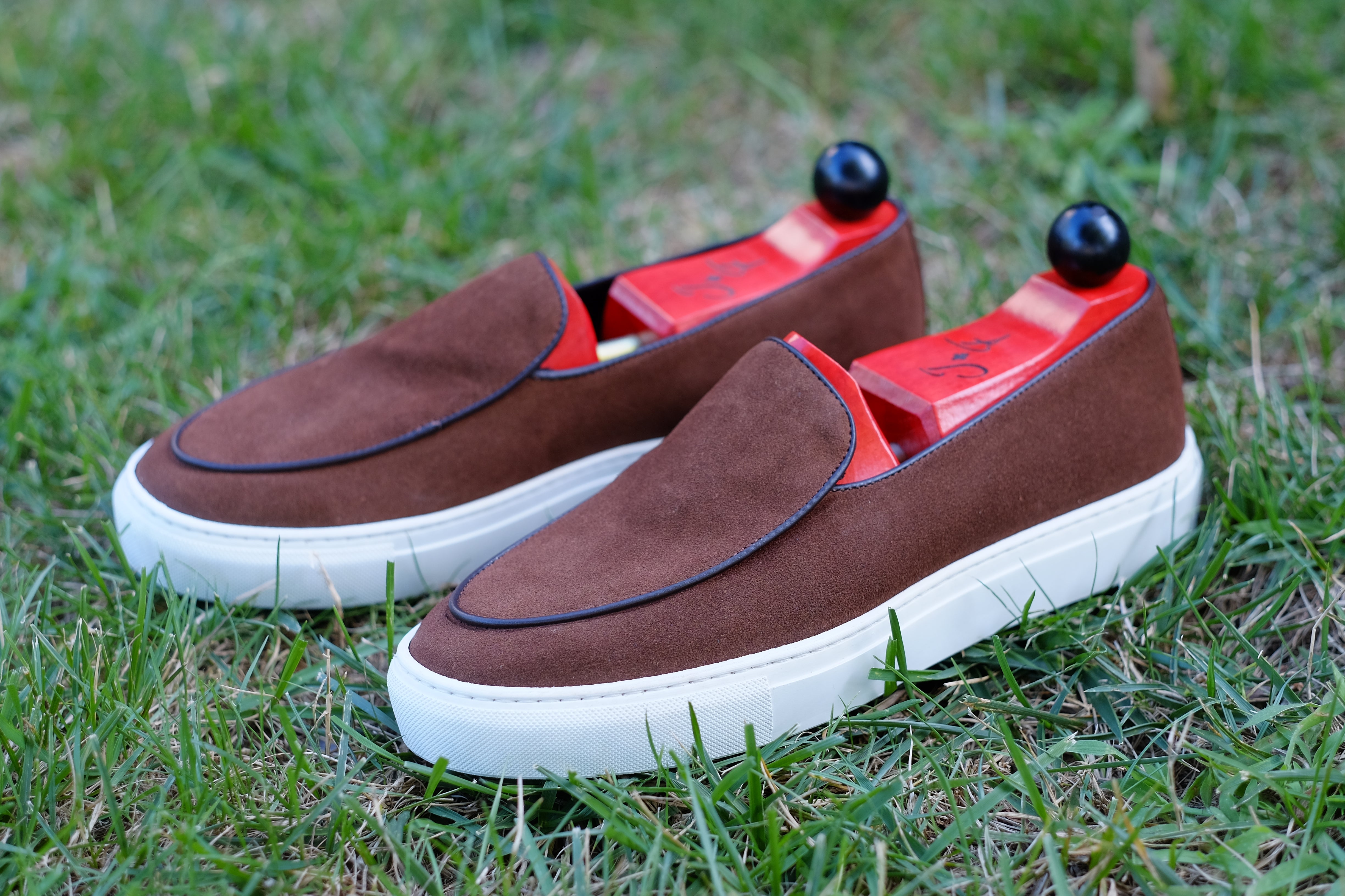 Ellensburg - Brown Suede / Brown Calf Piping - PRE SALE-Slip On Sneakers-J.FitzPatrick Footwear