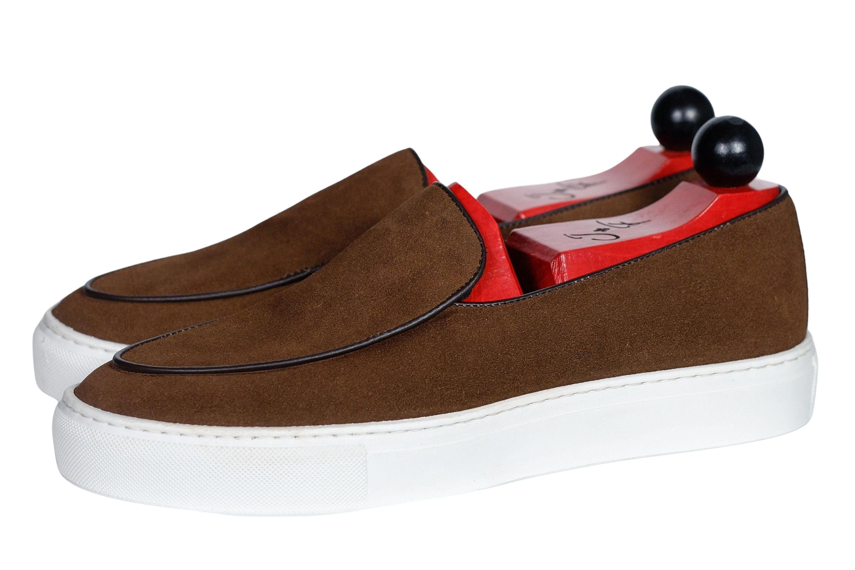 Ellensburg - Brown Suede / Brown Calf Piping - PRE SALE-Slip On Sneakers-J.FitzPatrick Footwear