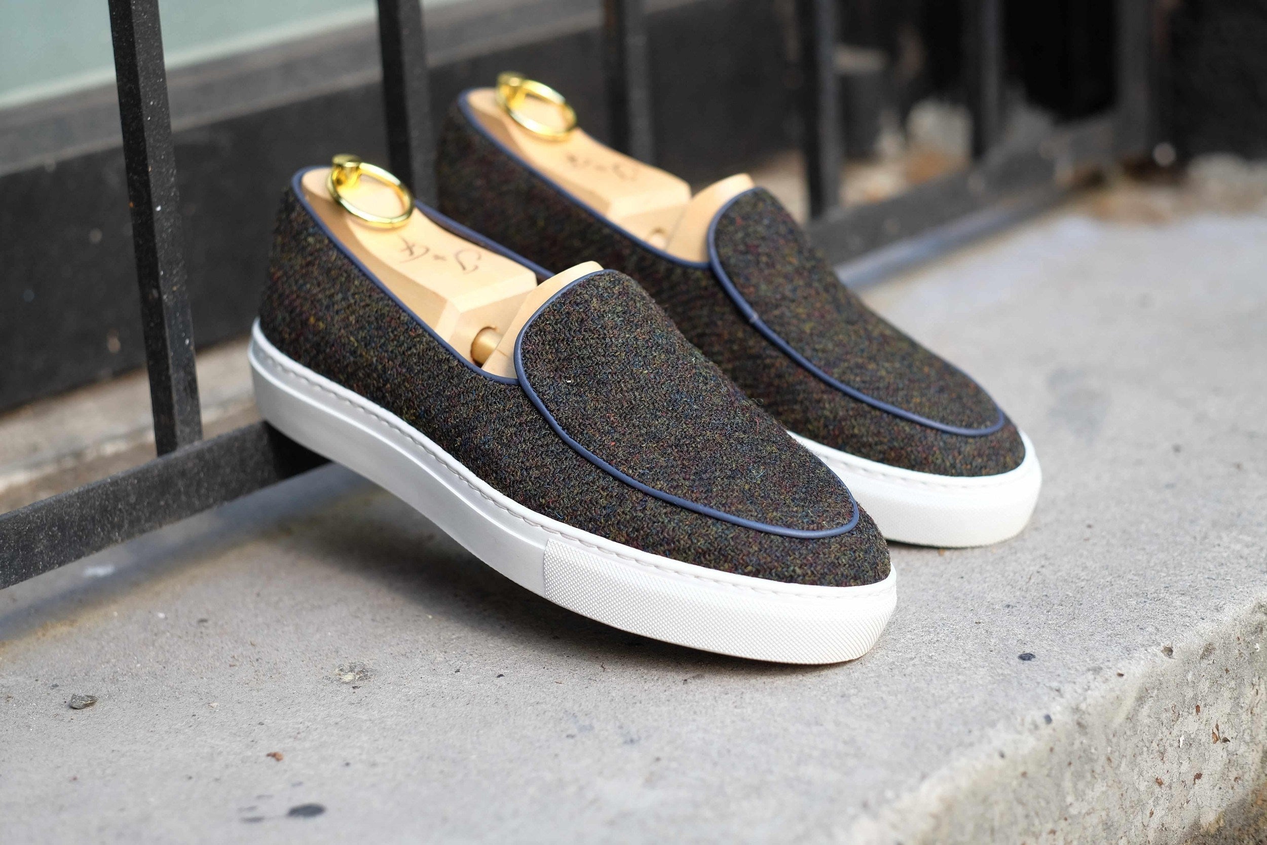 Ellensburg - Forest Medley Tweed / Blue Calf Piping-Slip On Sneakers-J.FitzPatrick Footwear