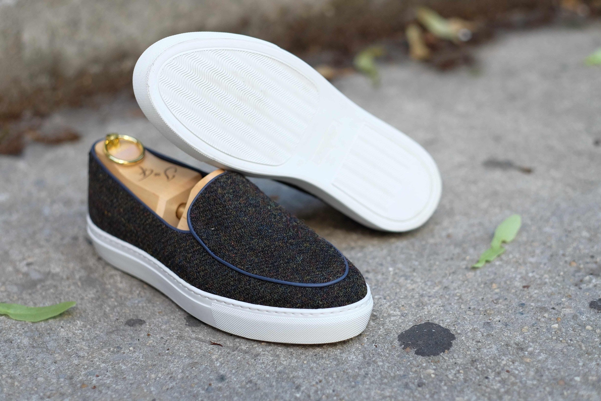 Ellensburg - Forest Medley Tweed / Blue Calf Piping-Slip On Sneakers-J.FitzPatrick Footwear