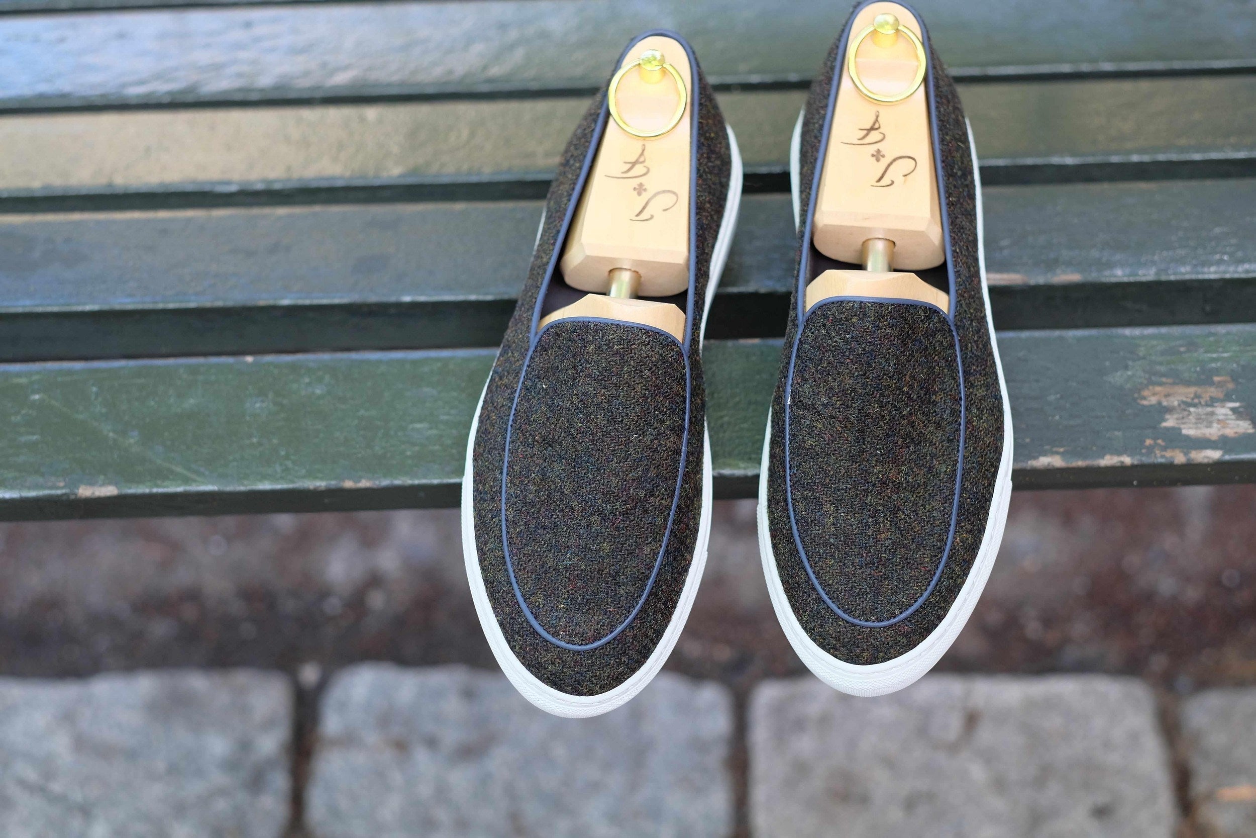 Ellensburg - Forest Medley Tweed / Blue Calf Piping-Slip On Sneakers-J.FitzPatrick Footwear