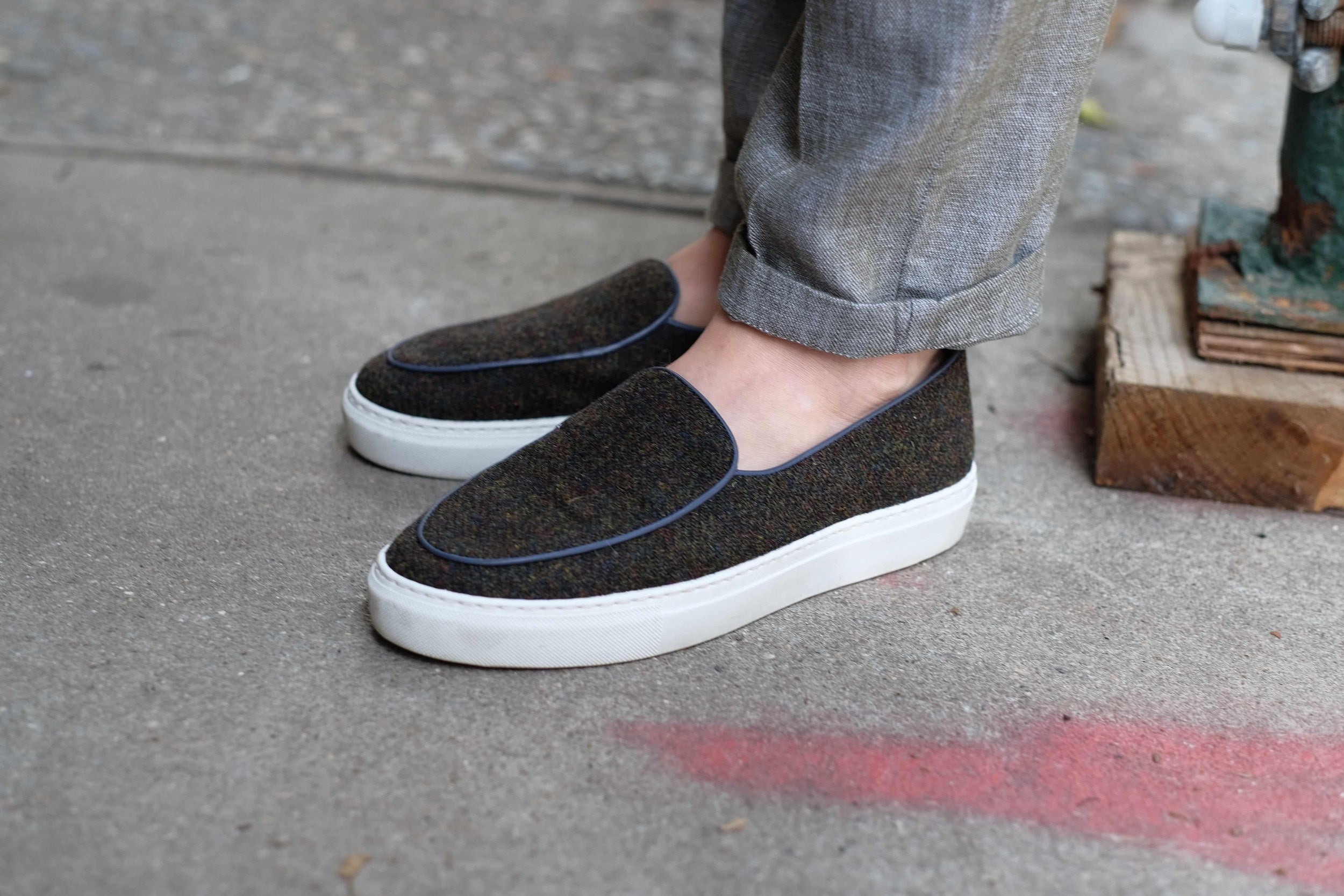 Ellensburg - Forest Medley Tweed / Blue Calf Piping-Slip On Sneakers-J.FitzPatrick Footwear