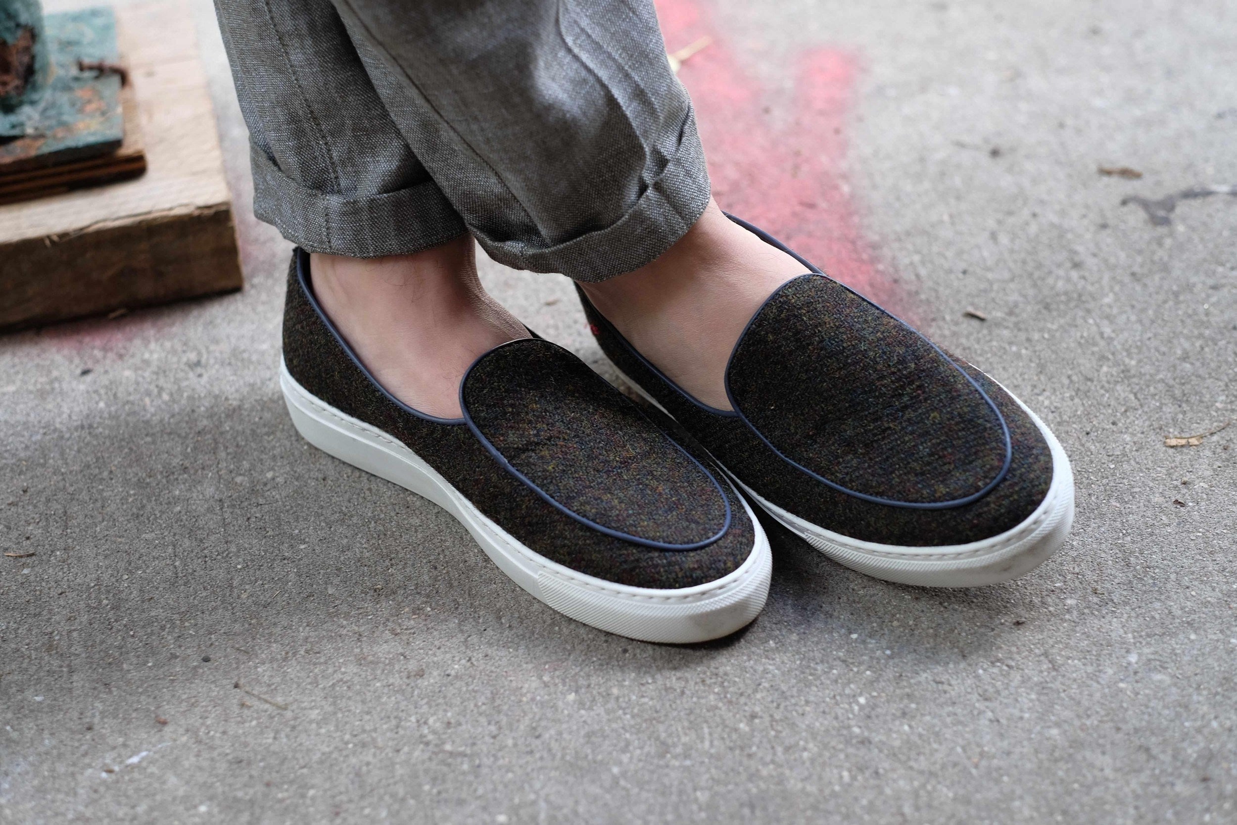 Ellensburg - Forest Medley Tweed / Blue Calf Piping-Slip On Sneakers-J.FitzPatrick Footwear