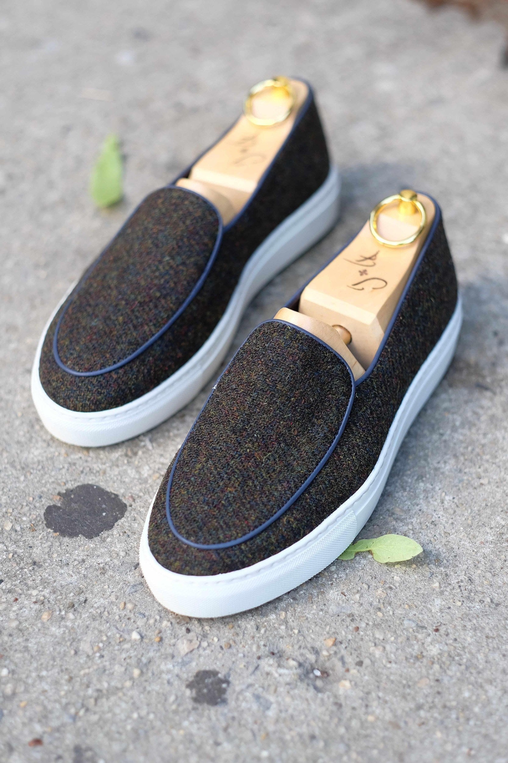 Ellensburg - Forest Medley Tweed / Blue Calf Piping-Slip On Sneakers-J.FitzPatrick Footwear