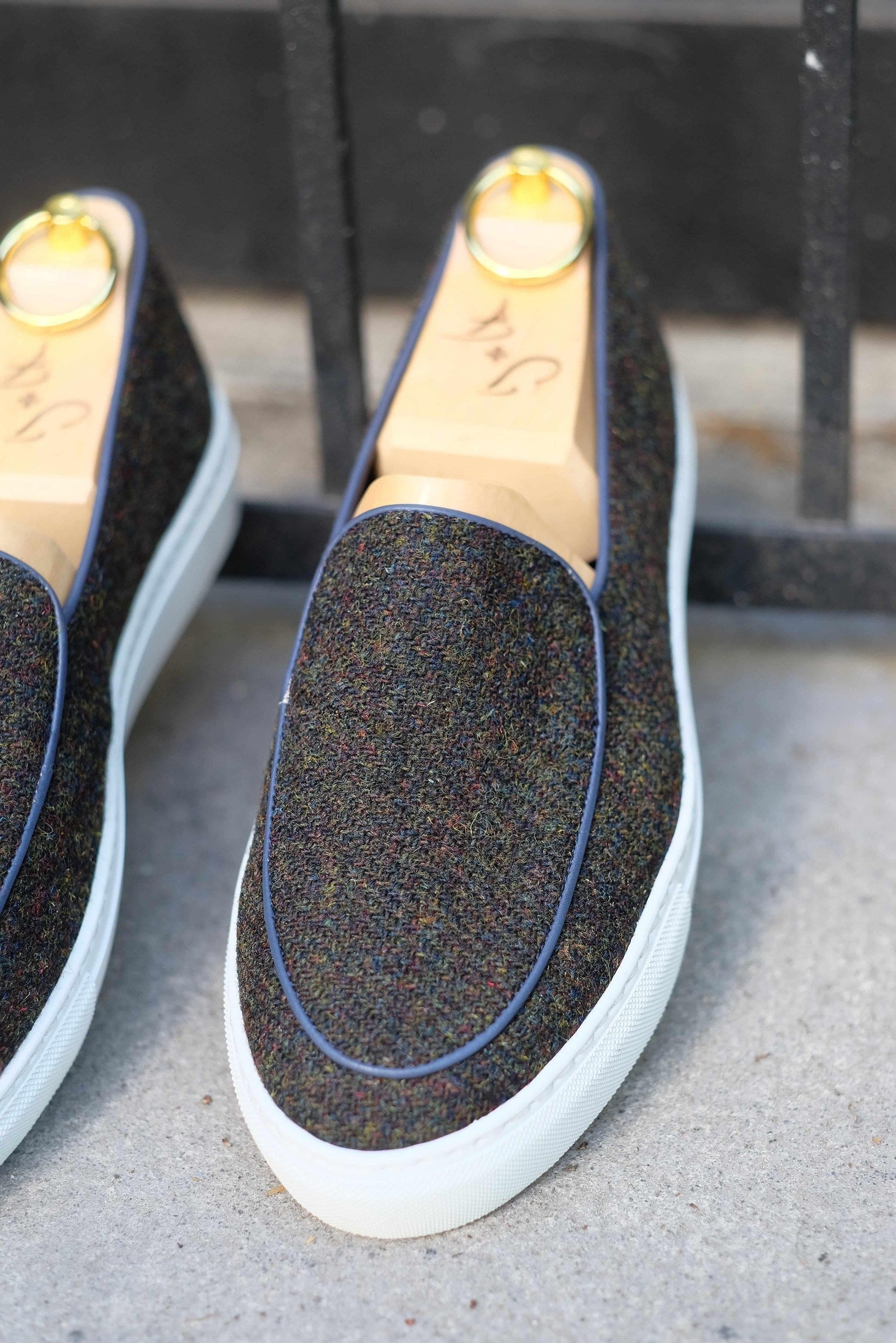 Ellensburg - Forest Medley Tweed / Blue Calf Piping-Slip On Sneakers-J.FitzPatrick Footwear