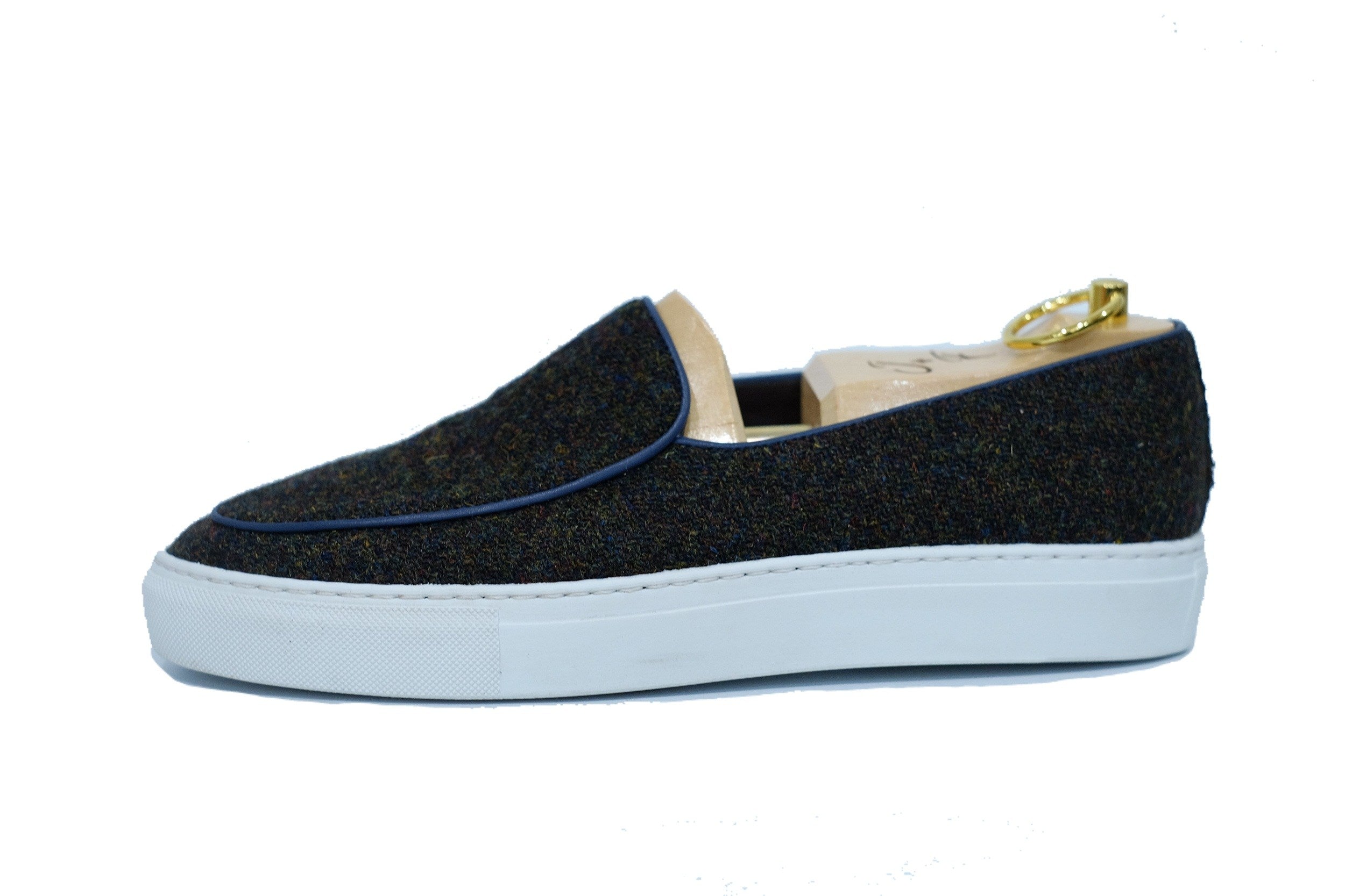 Ellensburg - Forest Medley Tweed / Blue Calf Piping-Slip On Sneakers-J.FitzPatrick Footwear
