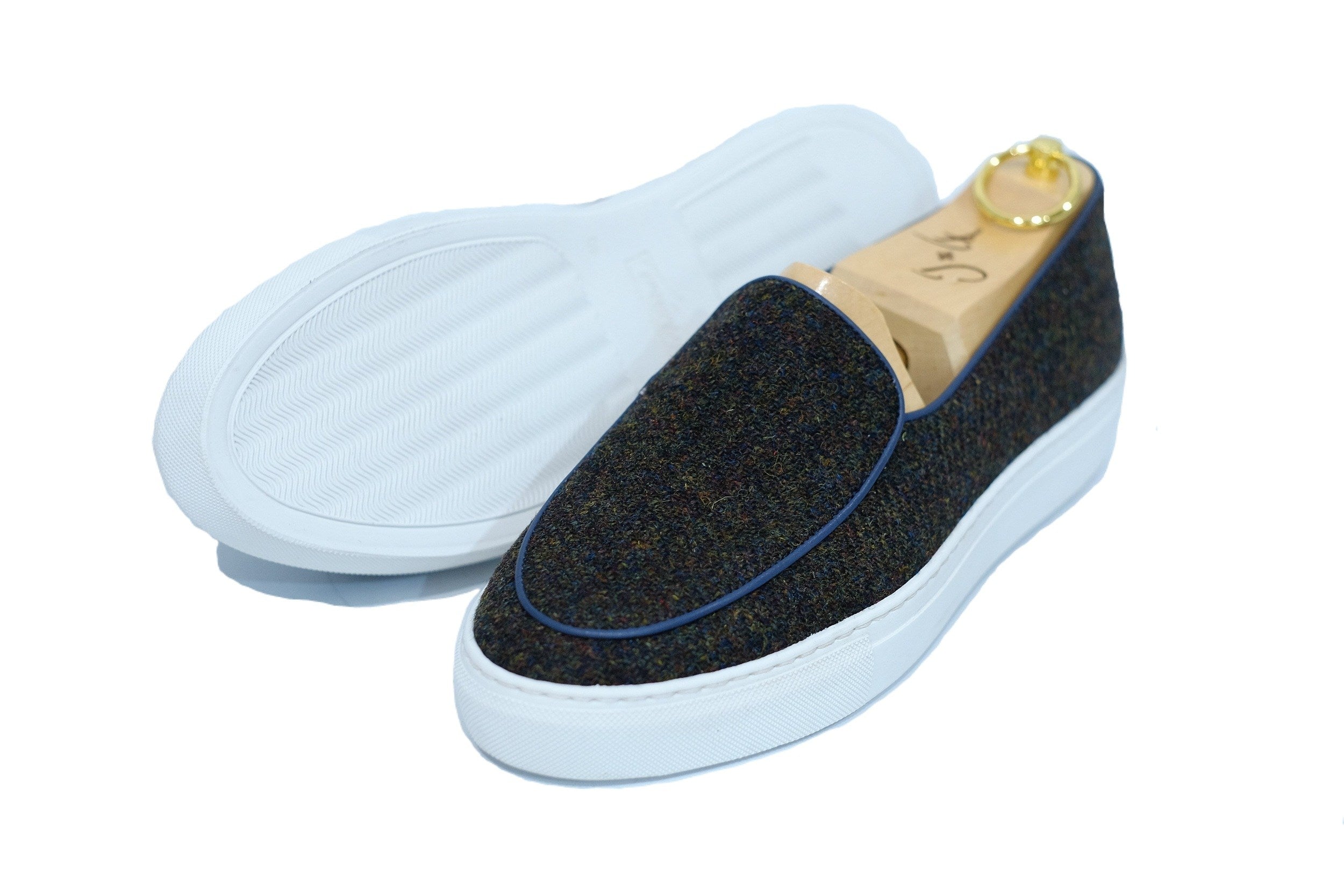 Ellensburg - Forest Medley Tweed / Blue Calf Piping-Slip On Sneakers-J.FitzPatrick Footwear