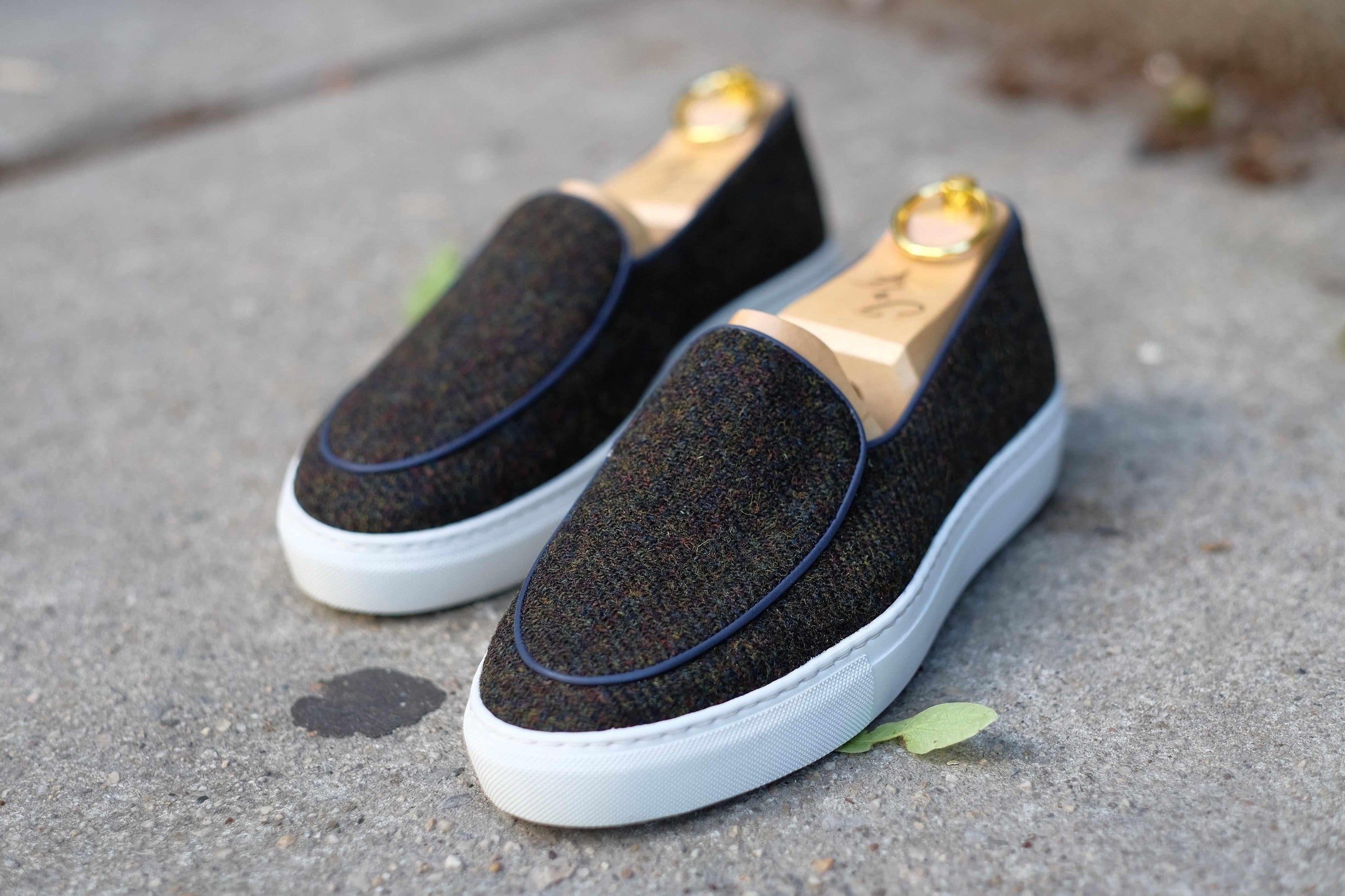 Ellensburg - Forest Medley Tweed / Blue Calf Piping-Slip On Sneakers-J.FitzPatrick Footwear