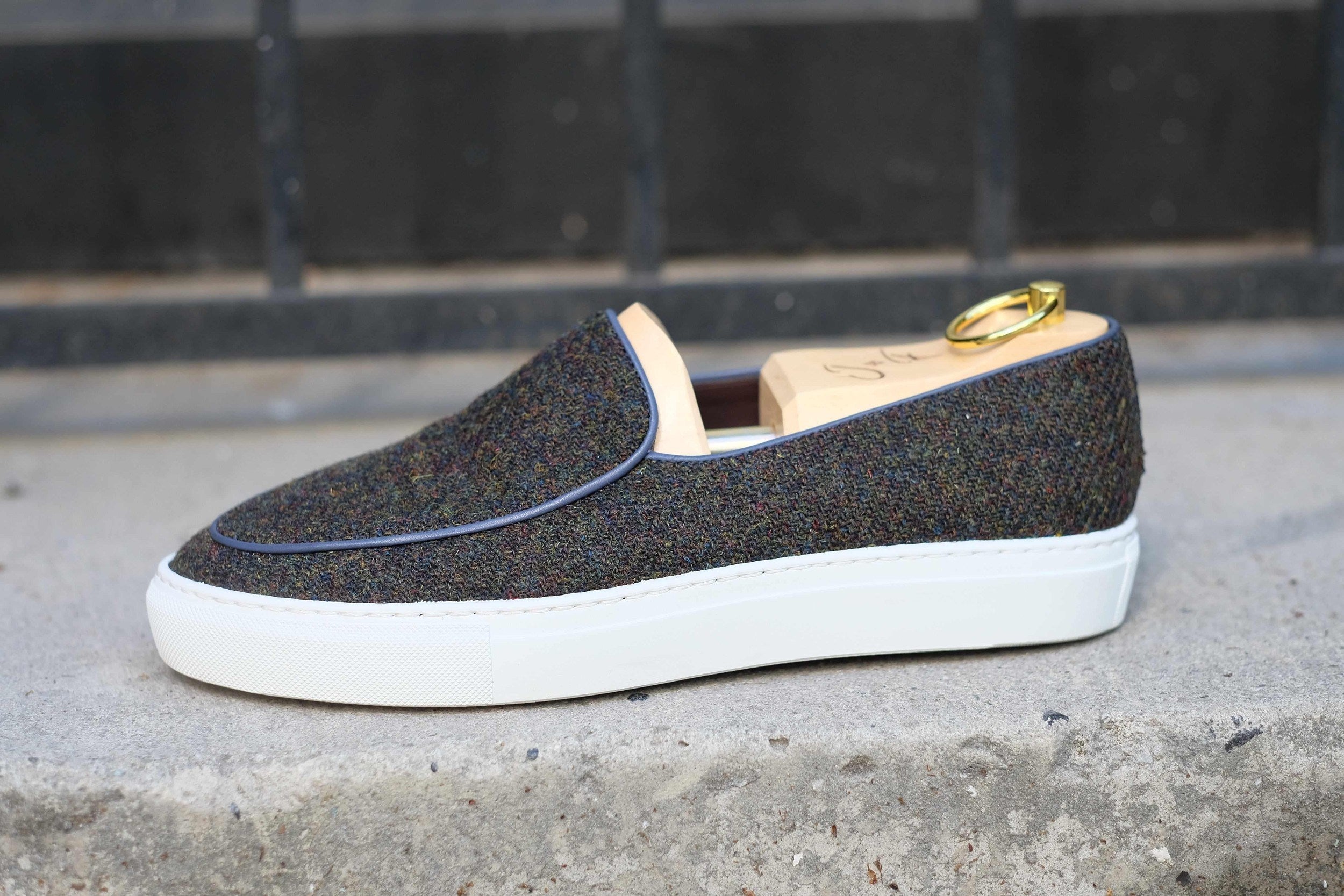 Ellensburg - Forest Medley Tweed / Blue Calf Piping-Slip On Sneakers-J.FitzPatrick Footwear