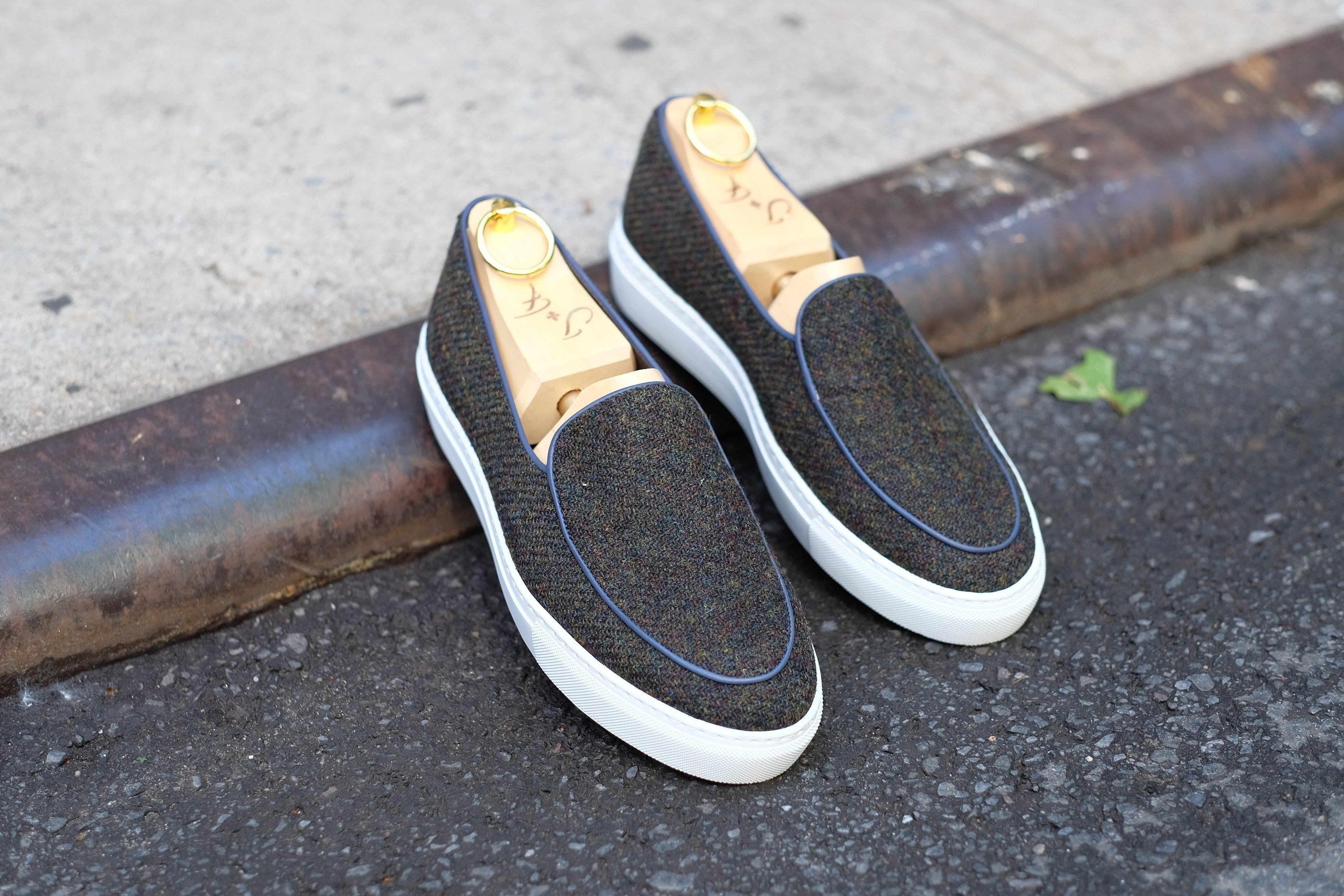 Ellensburg - Forest Medley Tweed / Blue Calf Piping-Slip On Sneakers-J.FitzPatrick Footwear