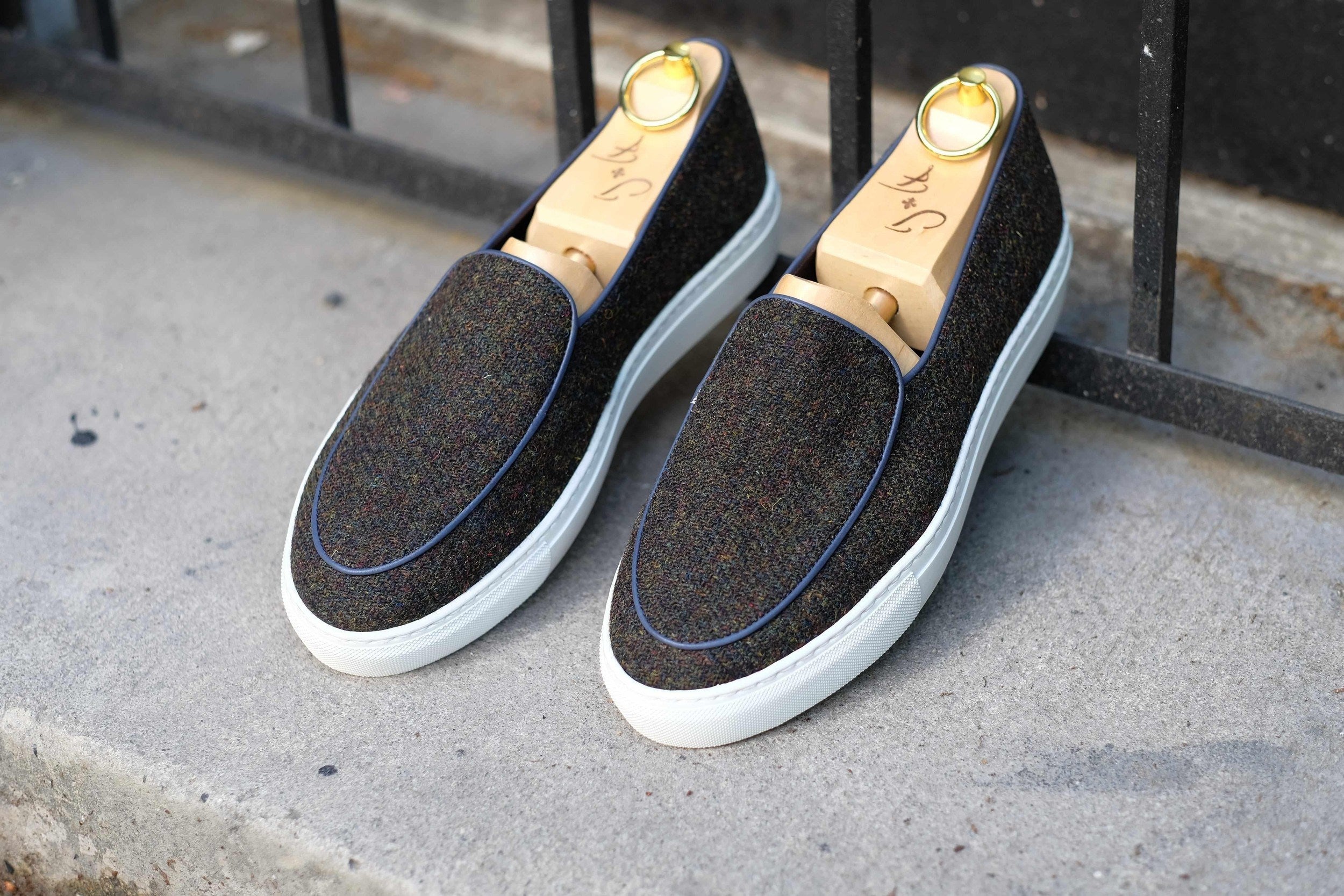 Ellensburg - Forest Medley Tweed / Blue Calf Piping-Slip On Sneakers-J.FitzPatrick Footwear