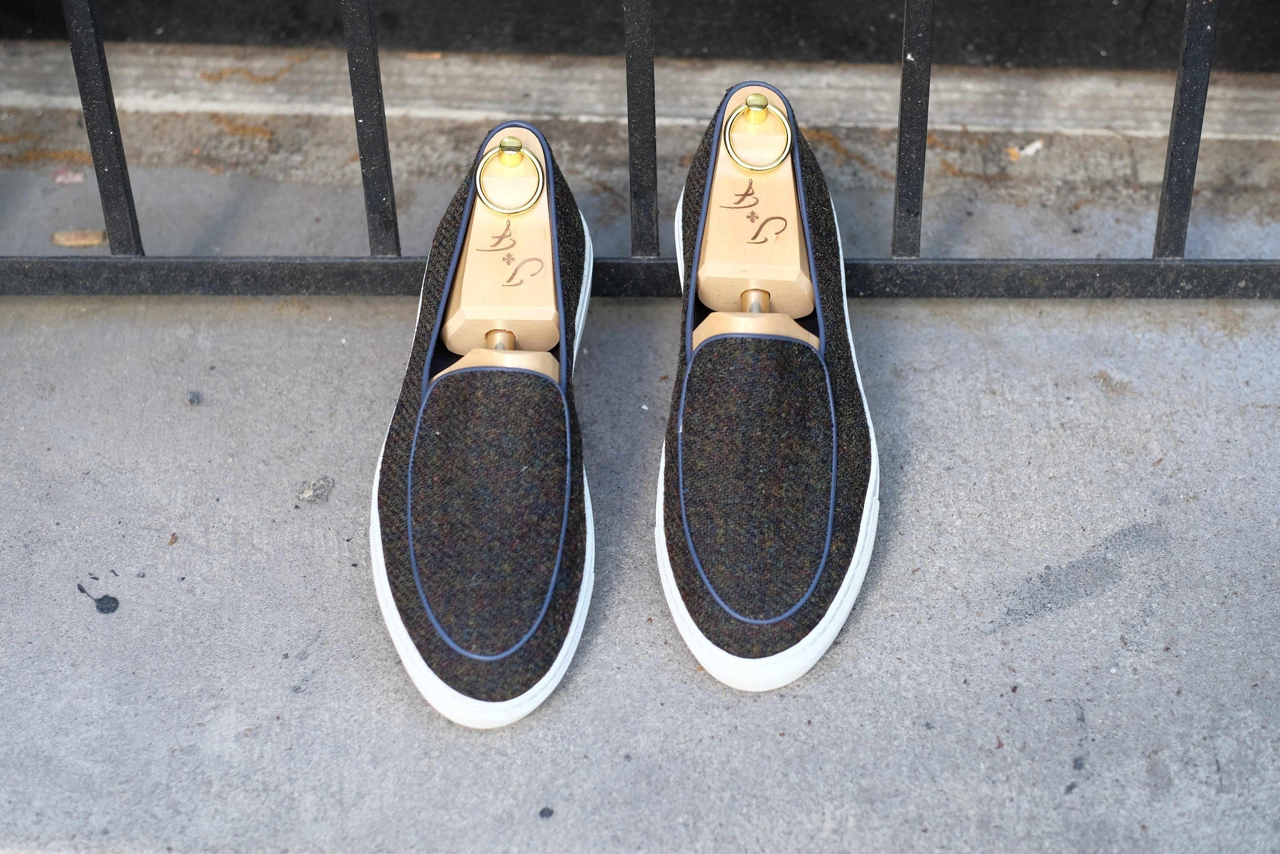 Ellensburg - Forest Medley Tweed / Blue Calf Piping-Slip On Sneakers-J.FitzPatrick Footwear