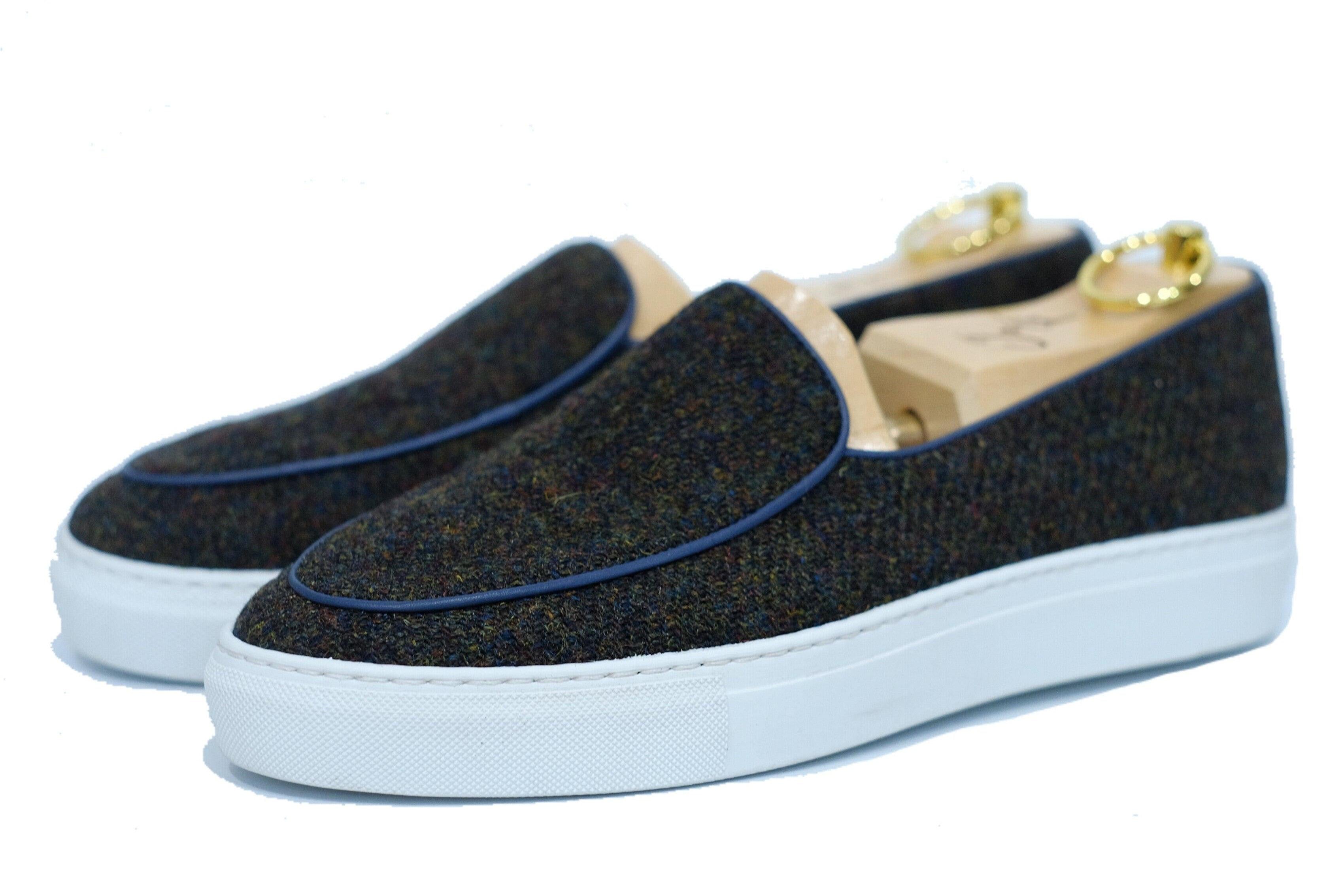 Ellensburg - Forest Medley Tweed / Blue Calf Piping-Slip On Sneakers-J.FitzPatrick Footwear