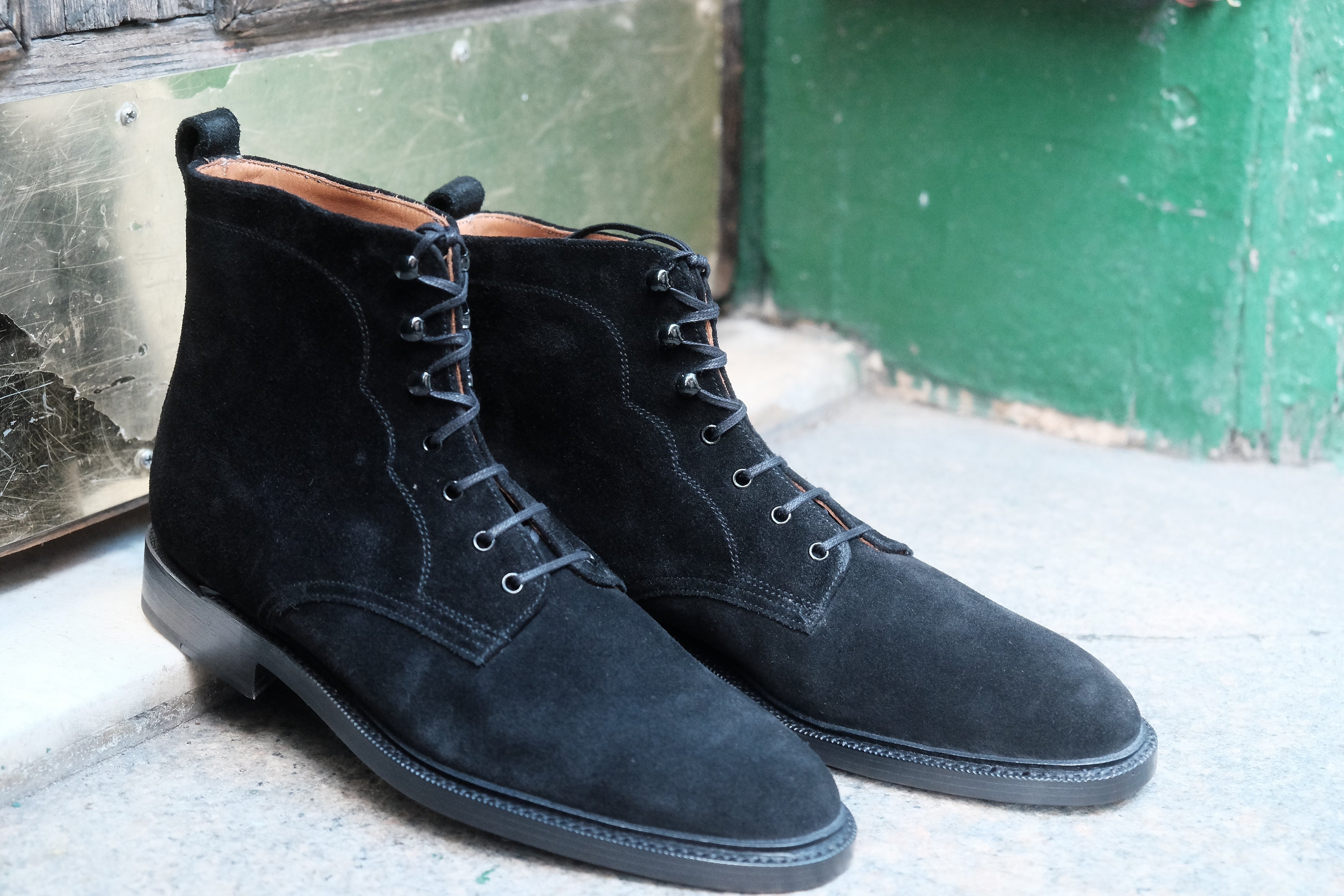 Foster - MTO - Black Suede - TMG Last - Double Leather Sole With 3/4 Storm Welt-Made To Order Boot Lace Laceup Plain Toe-J.FitzPatrick Footwear