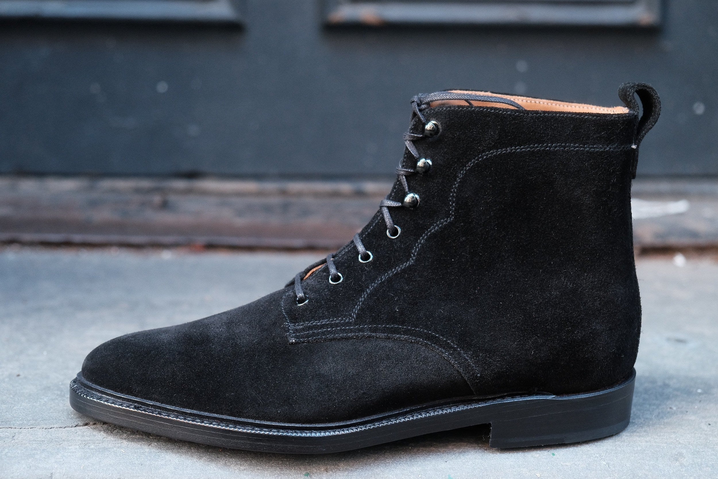 Foster - MTO - Black Suede - TMG Last - Double Leather Sole With 3/4 Storm Welt-Made To Order Boot Lace Laceup Plain Toe-J.FitzPatrick Footwear