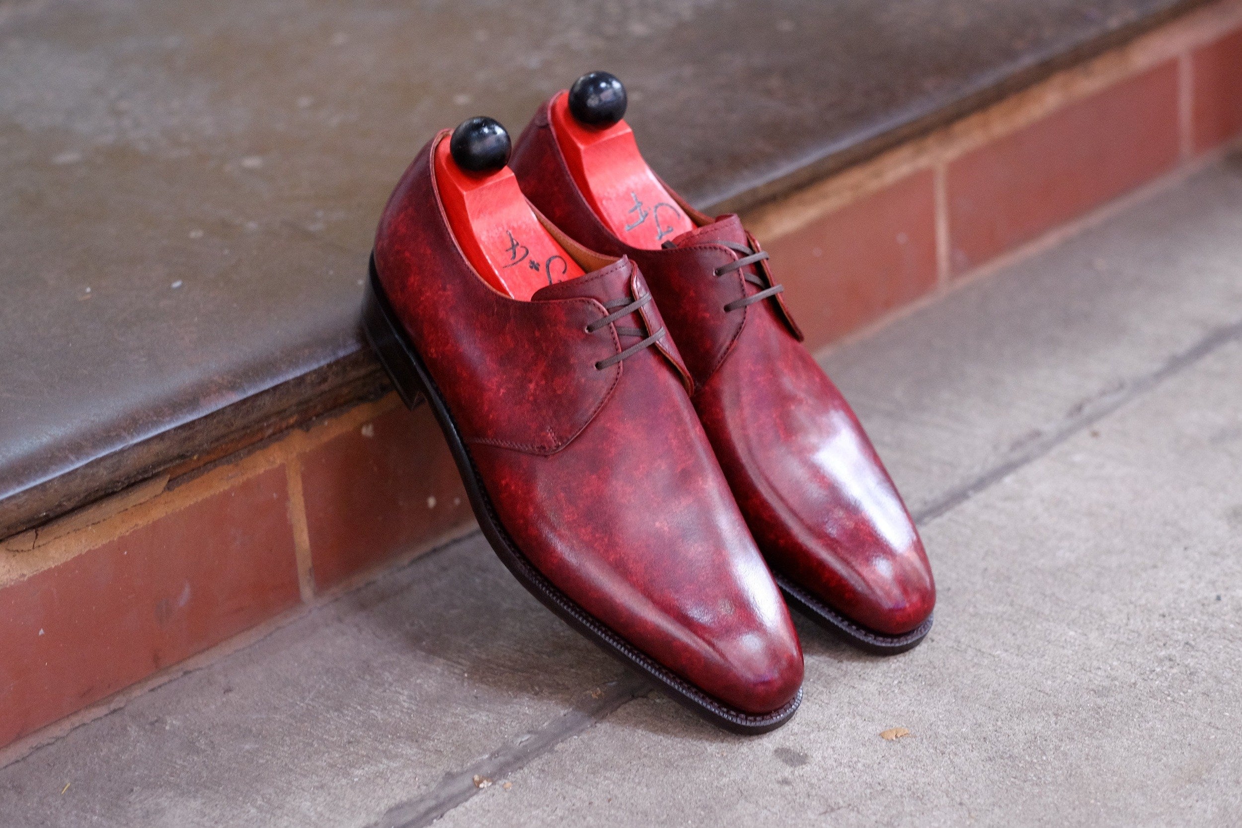 Fremont - MTO - Burgundy Marble Patina-Made To Order Derbies Derby Two Eyelet-J.FitzPatrick Footwear