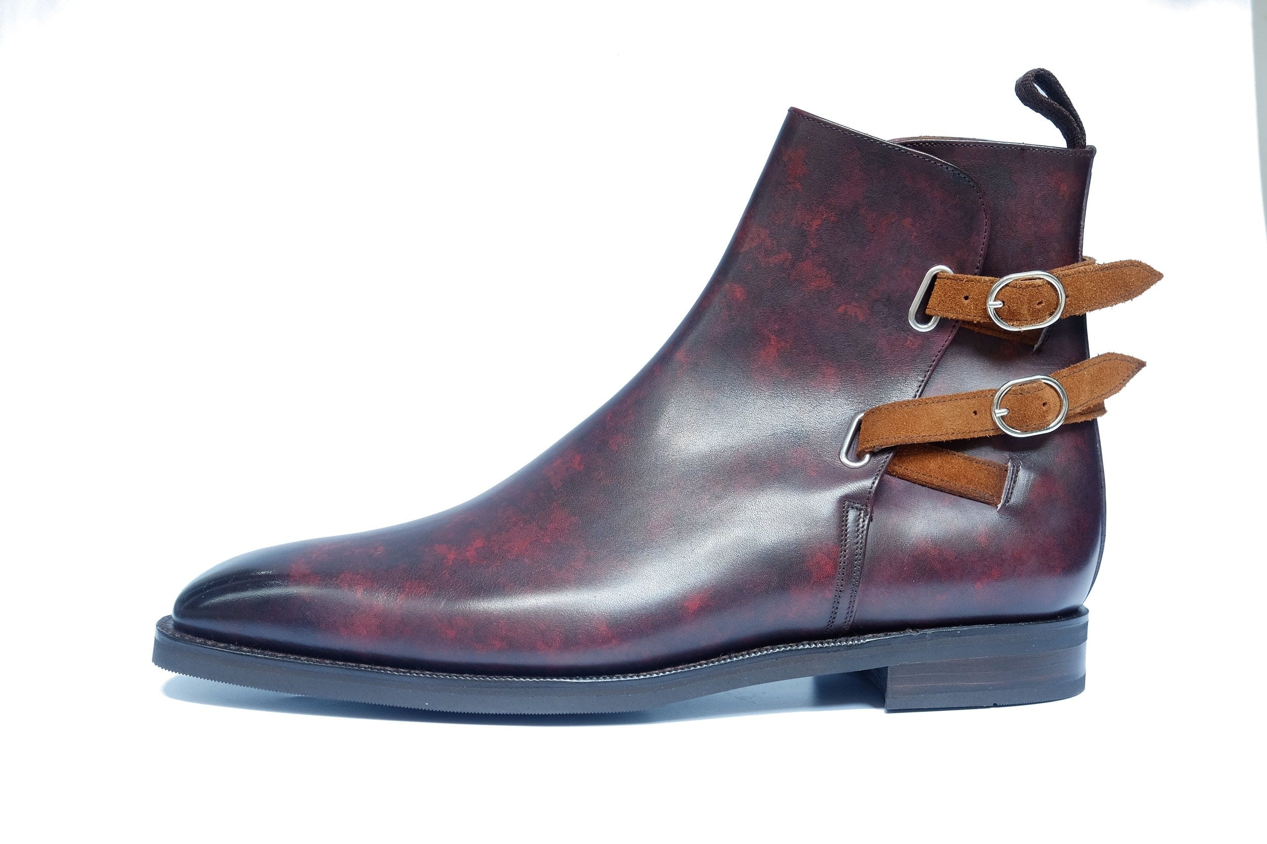 Genesee - MTO - Plum Marble Patina / Snuff Suede - LPB Last - Double City Rubber Sole-Made To Order Jodhpur Boots-J.FitzPatrick Footwear