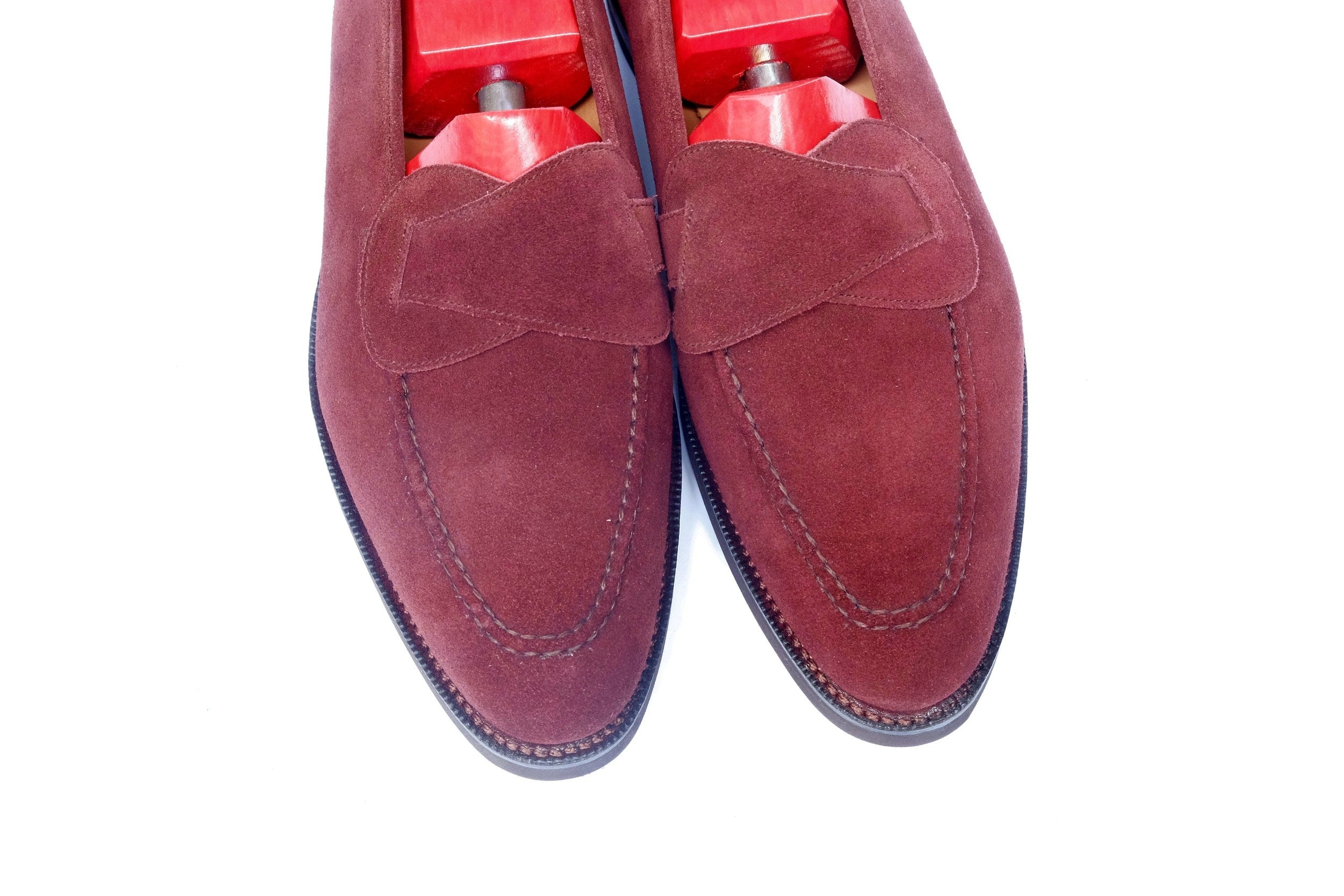 Hawthorne - MTO - Burgundy Suede - TMG Last - Double Country Rubber Sole-Made To Order Butterfly Loafer Hand Stitched-J.FitzPatrick Footwear