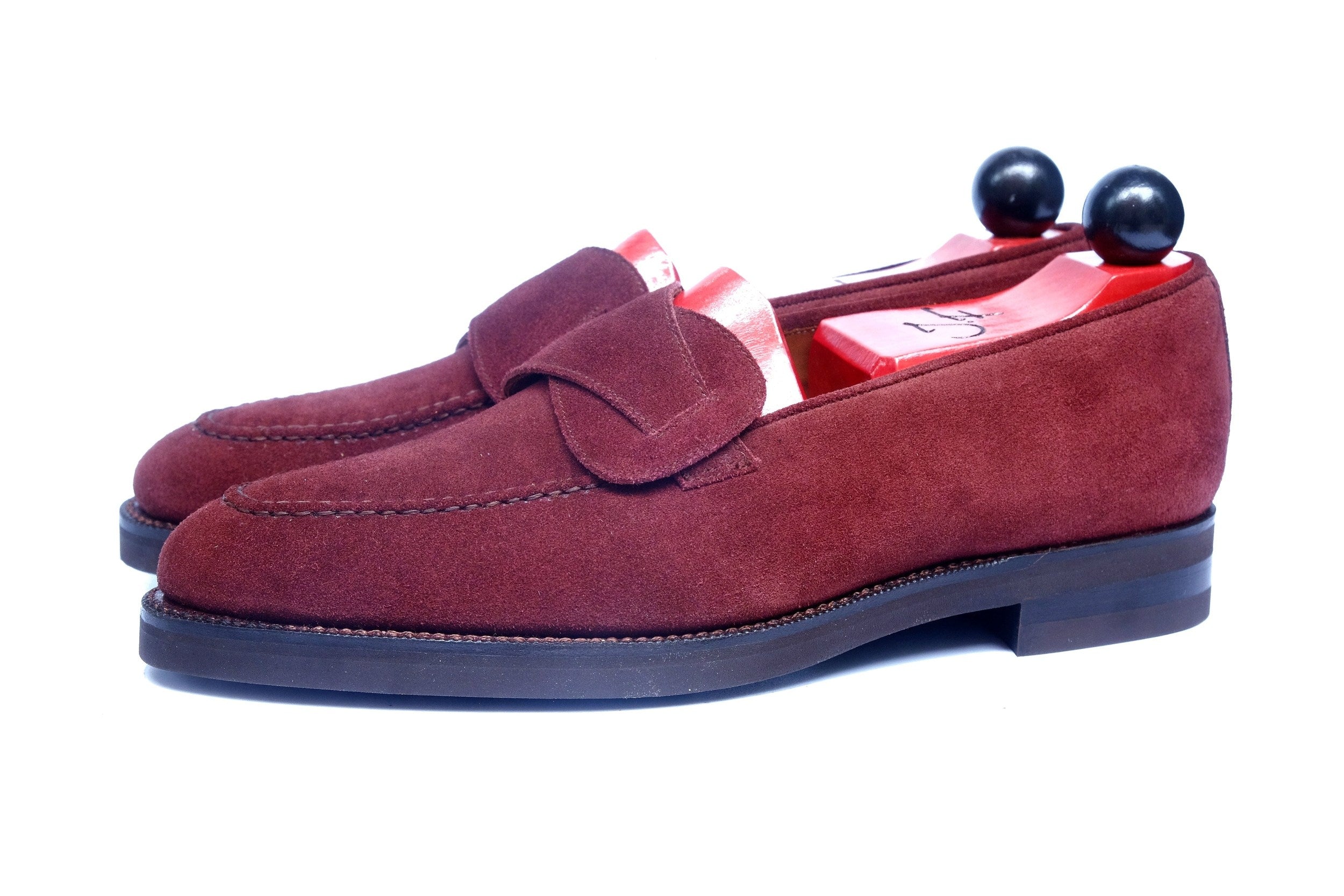 Hawthorne - MTO - Burgundy Suede - TMG Last - Double Country Rubber Sole-Made To Order Butterfly Loafer Hand Stitched-J.FitzPatrick Footwear