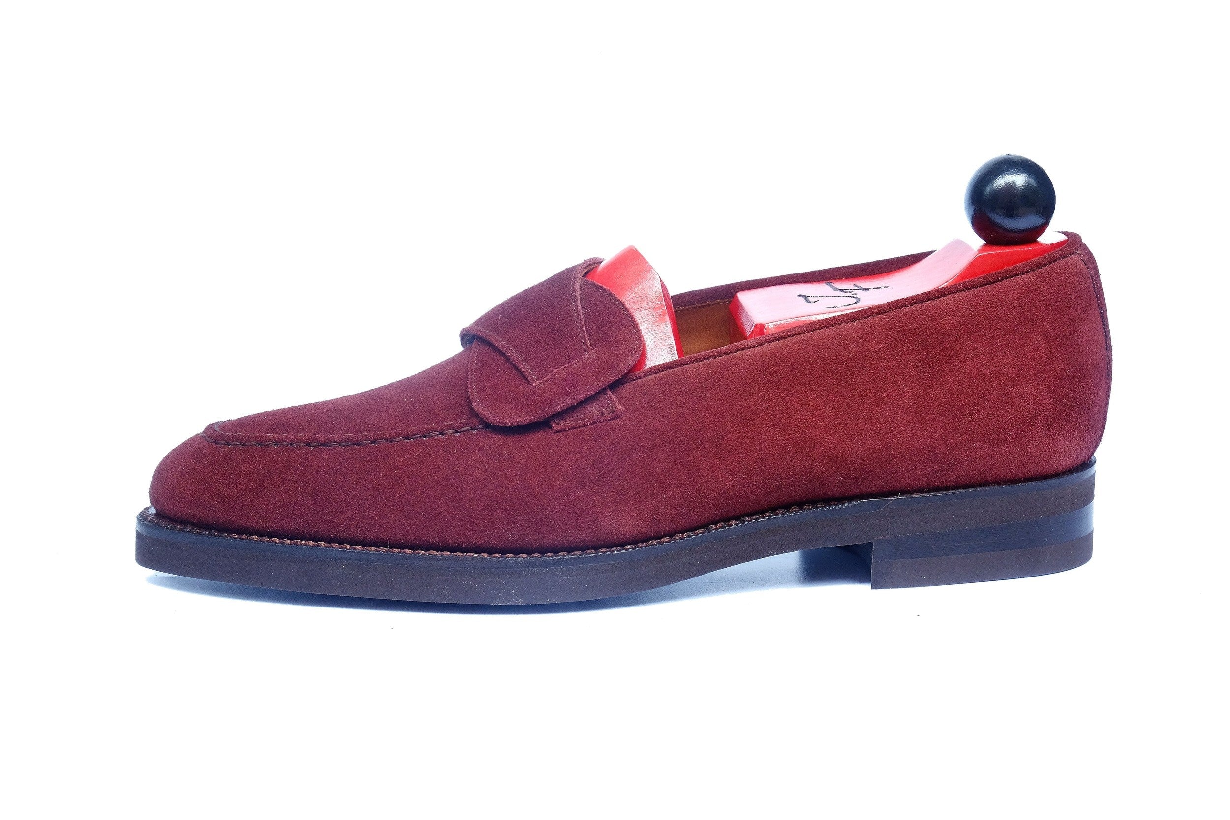 Hawthorne - MTO - Burgundy Suede - TMG Last - Double Country Rubber Sole-Made To Order Butterfly Loafer Hand Stitched-J.FitzPatrick Footwear