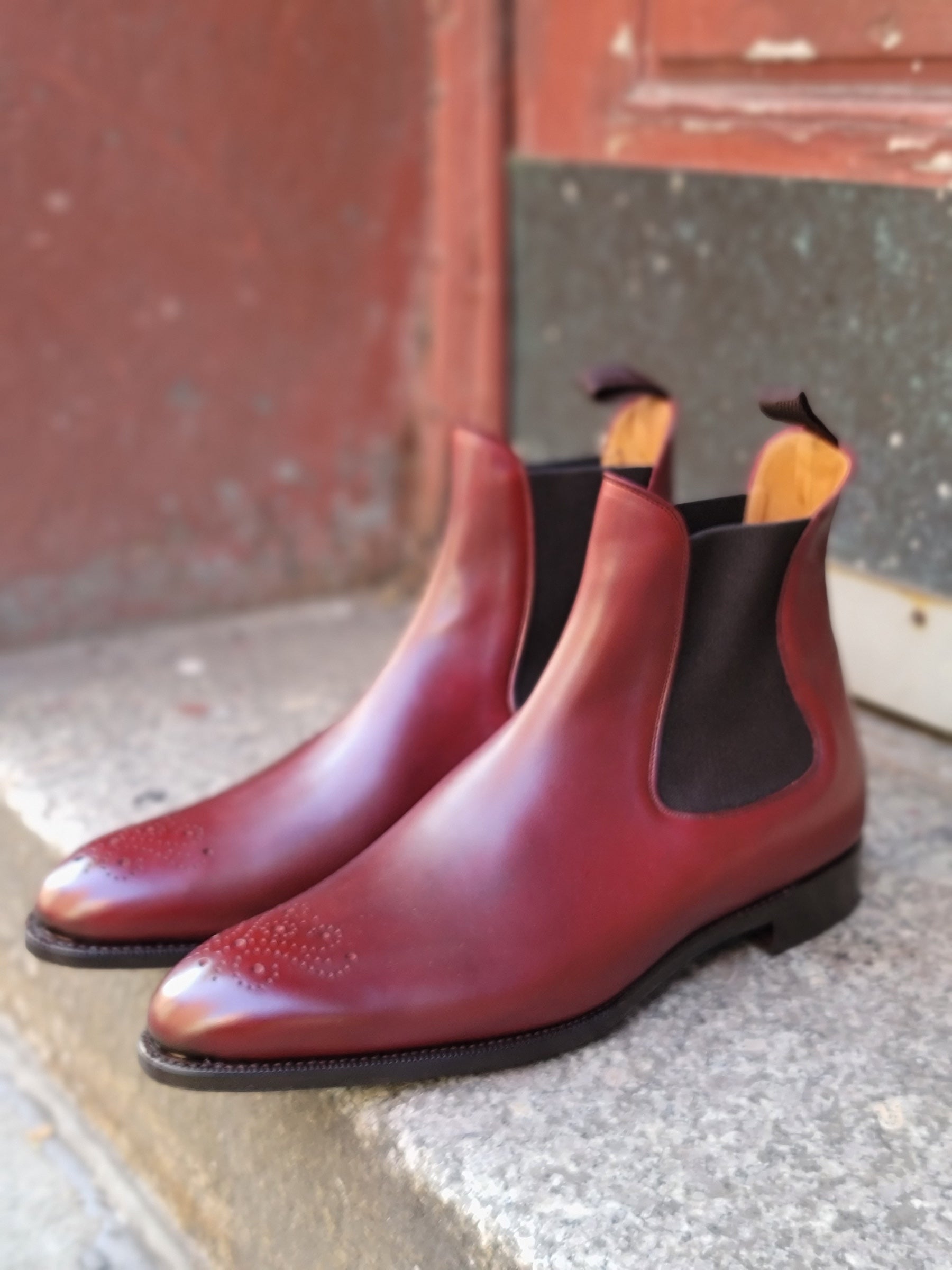 Highland - MTO - Burgundy Calf - NGT Last - Single Leather Sole-Made To Order Chelsea Boot Medallion-J.FitzPatrick Footwear