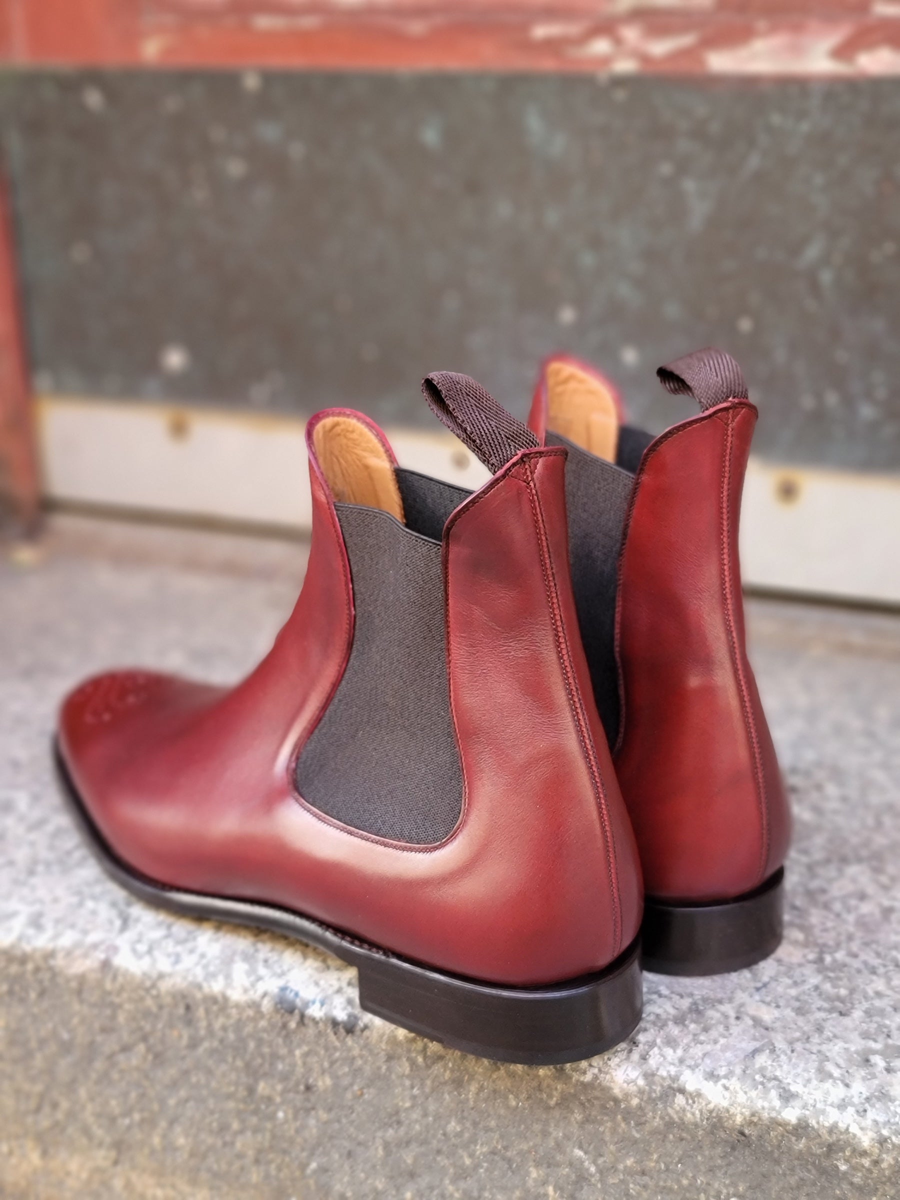 Highland - MTO - Burgundy Calf - NGT Last - Single Leather Sole-Made To Order Chelsea Boot Medallion-J.FitzPatrick Footwear